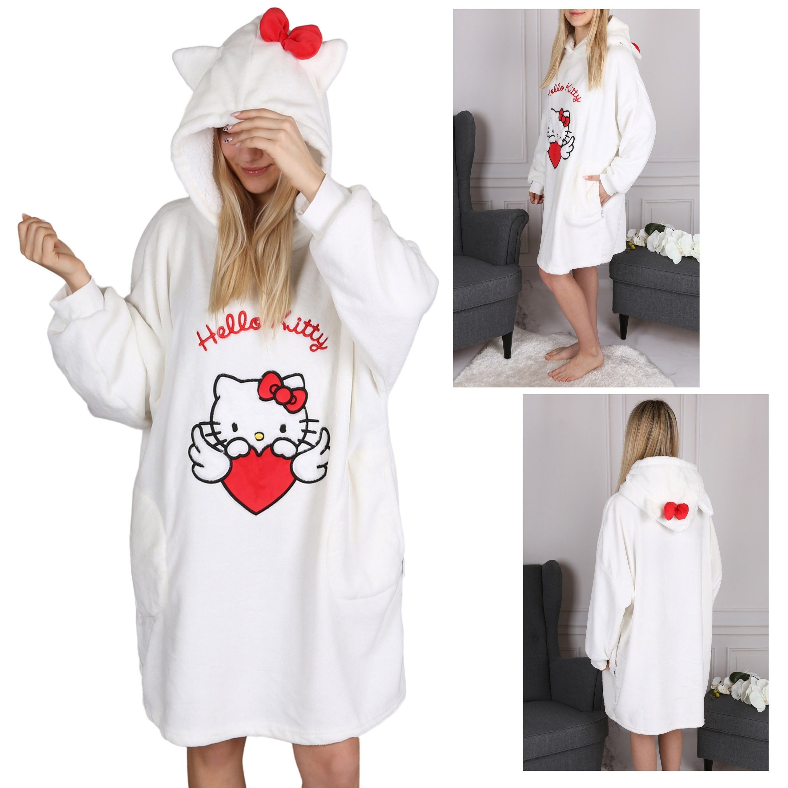 Sarcia.eu Damenbademantel Hello Kitty Weiß, Damen Kapuzen Sweatshirt/Mantel günstig online kaufen
