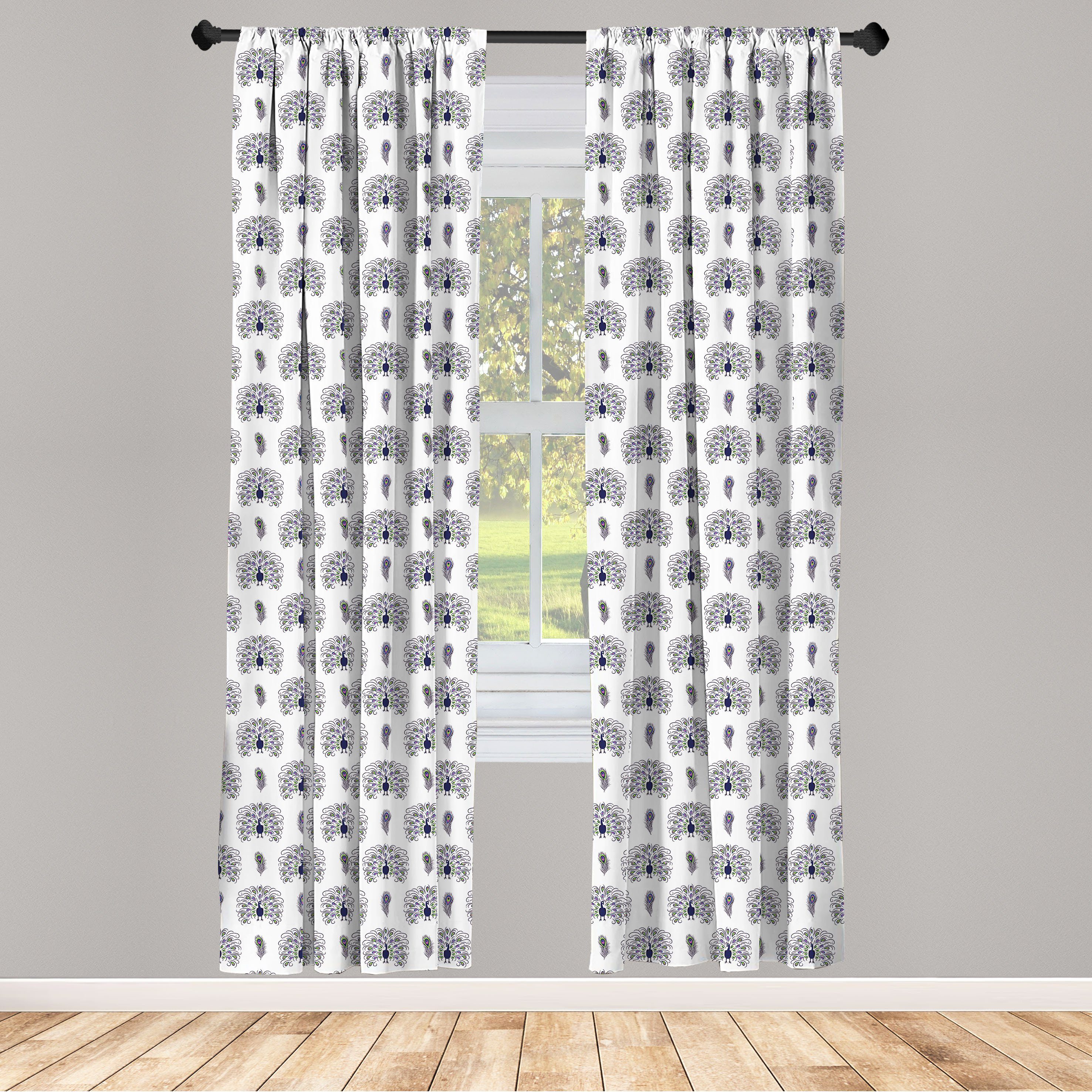 Gardine Vorhang für Wohnzimmer Schlafzimmer Dekor, Abakuhaus, Microfaser, Pfau Boho-Vogel-Muster