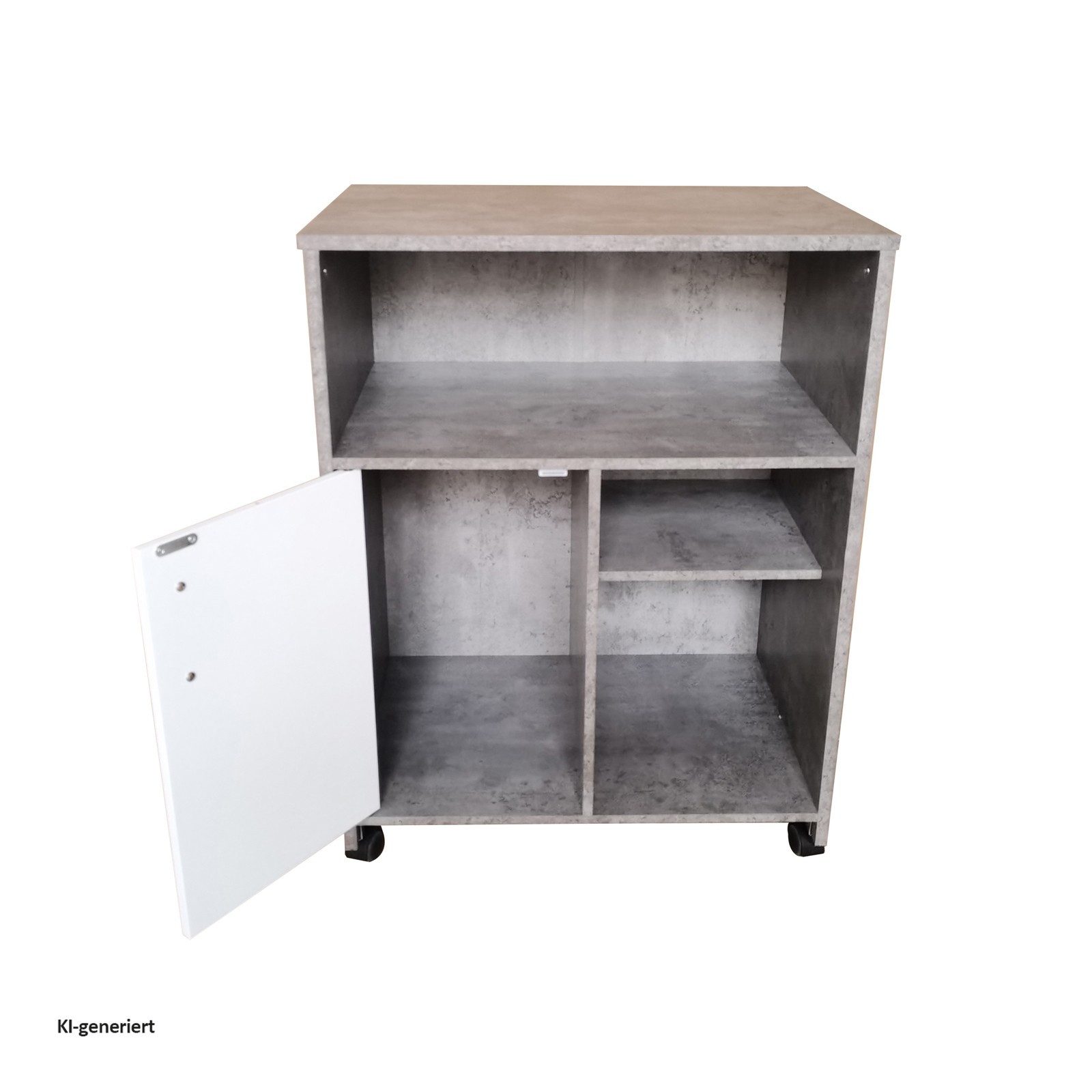 HTI-Living Hochschrank Küchenschrank auf Rollen Beton mit weißer Tür (Stück, 1-St., 1 Küchenschrank) Anrichte Mehrzweckschrank