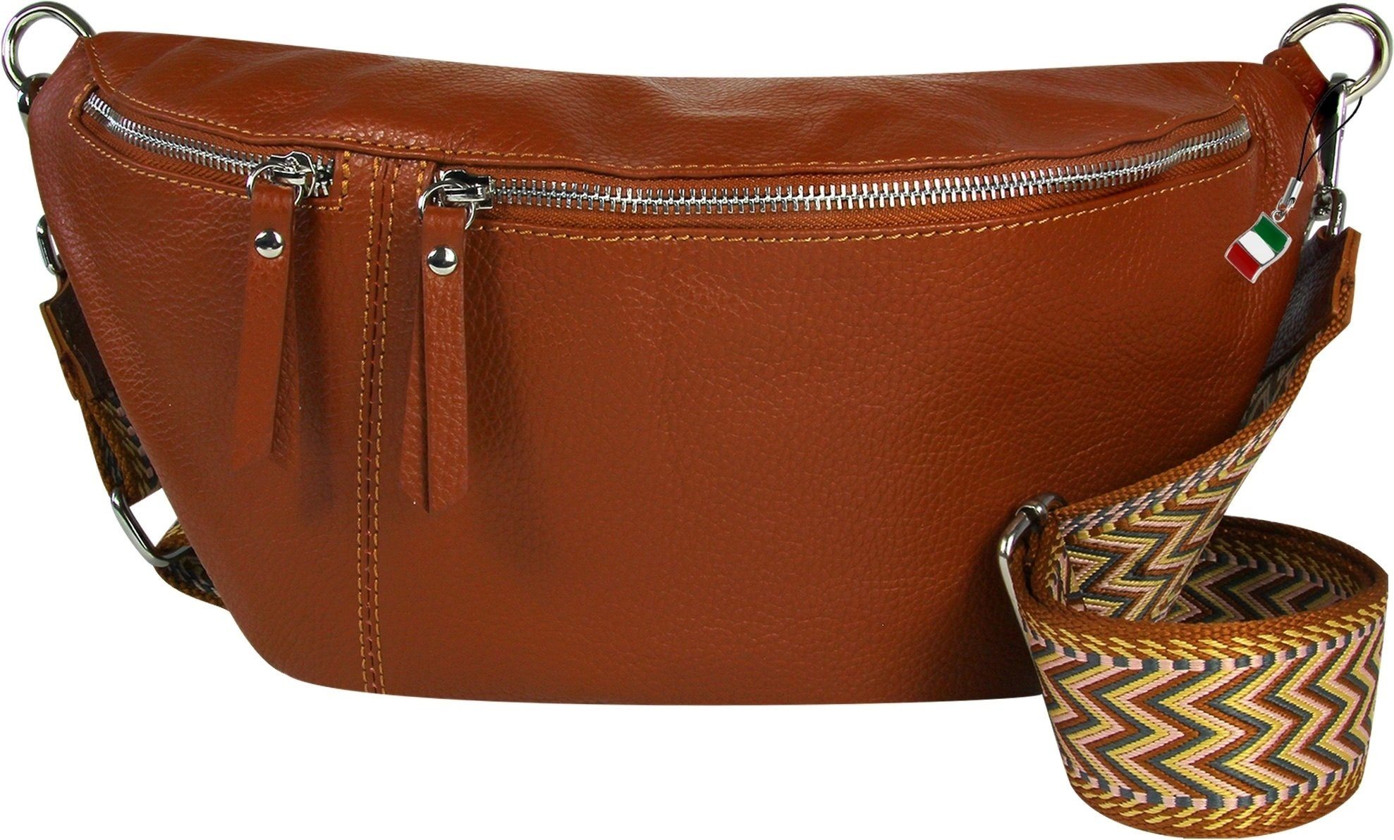 FLORENCE Gürteltasche Florence Echtleder BomBag Damen extra groß (Gürteltasche), Damen Leder Gürteltasche, hellbraun ca. 37cm x ca. 20cm