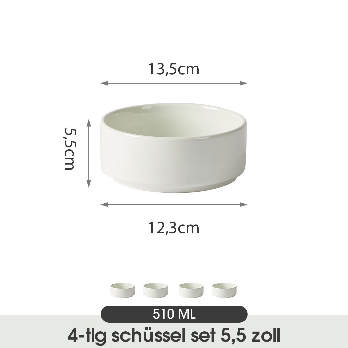 JIWOO Salatschüssel 4er Ø13,5cm, Müslischüssel Suppenschüssel Dessertschale Obstschale, Keramik, (Schüsselset, 4-tlg), Bowl Hochwertiges Schüsseln Weiß Schüssel Mikrowellenofen Spülmaschine