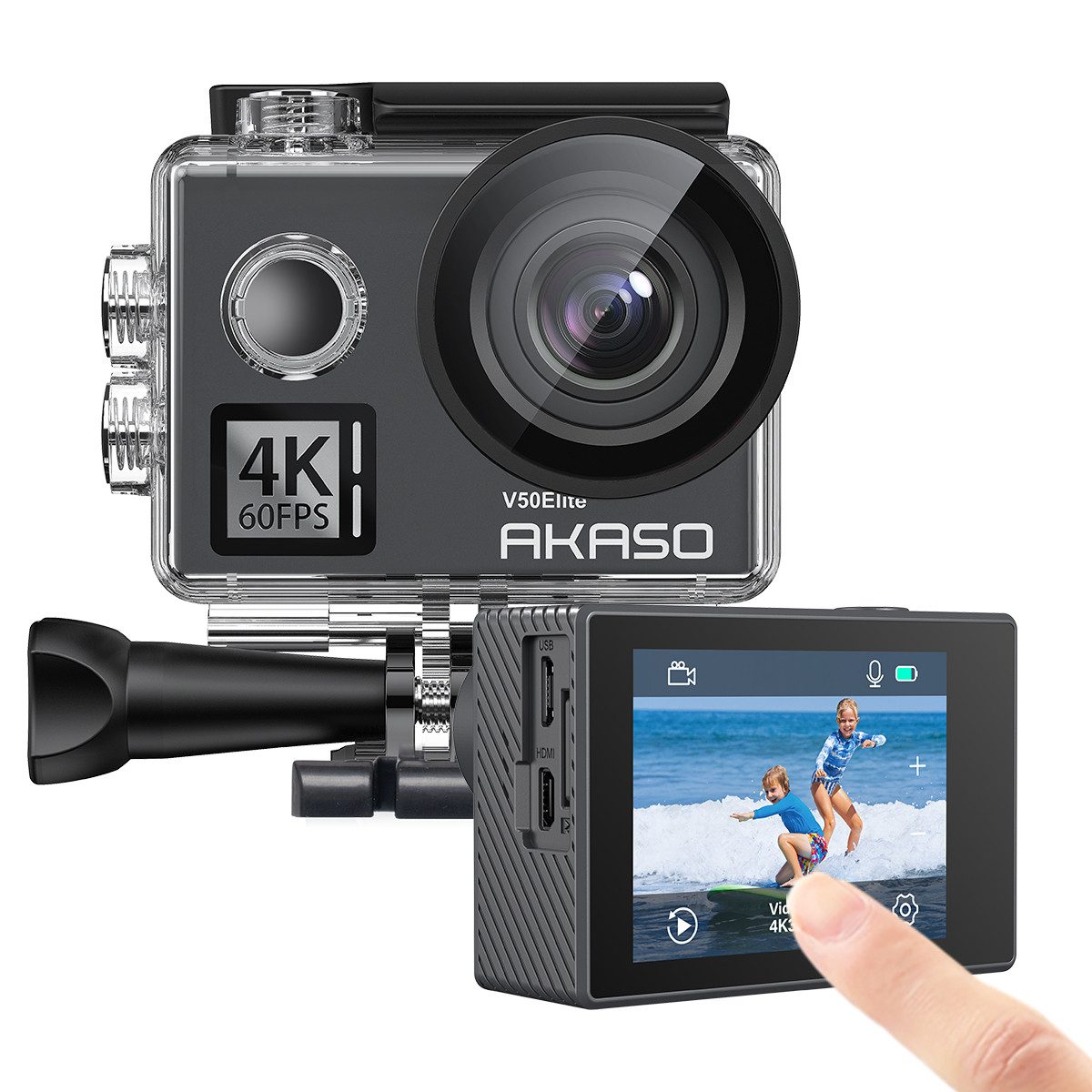 Akaso V50 Elite Action Kamera - 4K/60fps, Bildstabilisierung, Action Cam (IEEE 802, wasserdichtes Gehäuse und umfangreiches Zubehör-Paket)