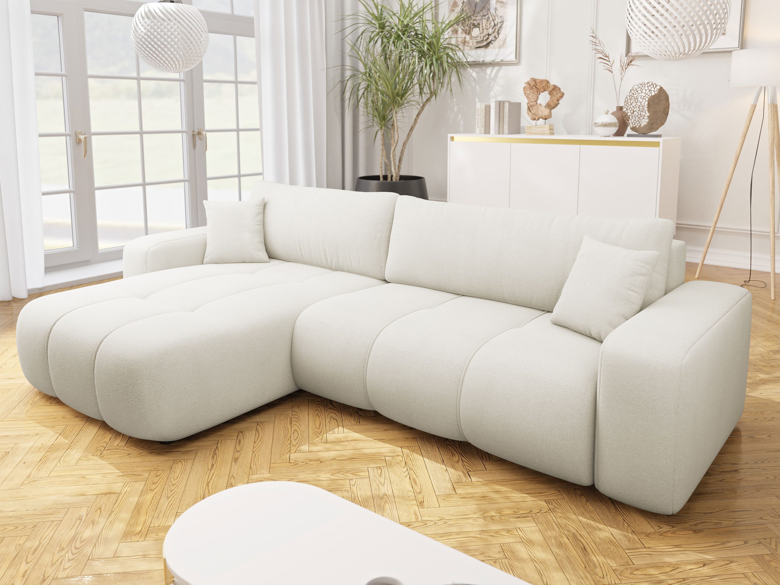 MIRJAN24 Ecksofa Fetrinu Maxi, mit Bettkasten und Schlaffunktion, L-Form, Wellenfeder, 274x145x82 cm