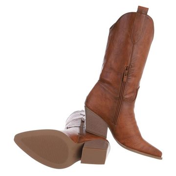 Ital-Design Damen Cowboyboots Western Westernstiefel Blockabsatz Western- & Bikerstiefel in Camel