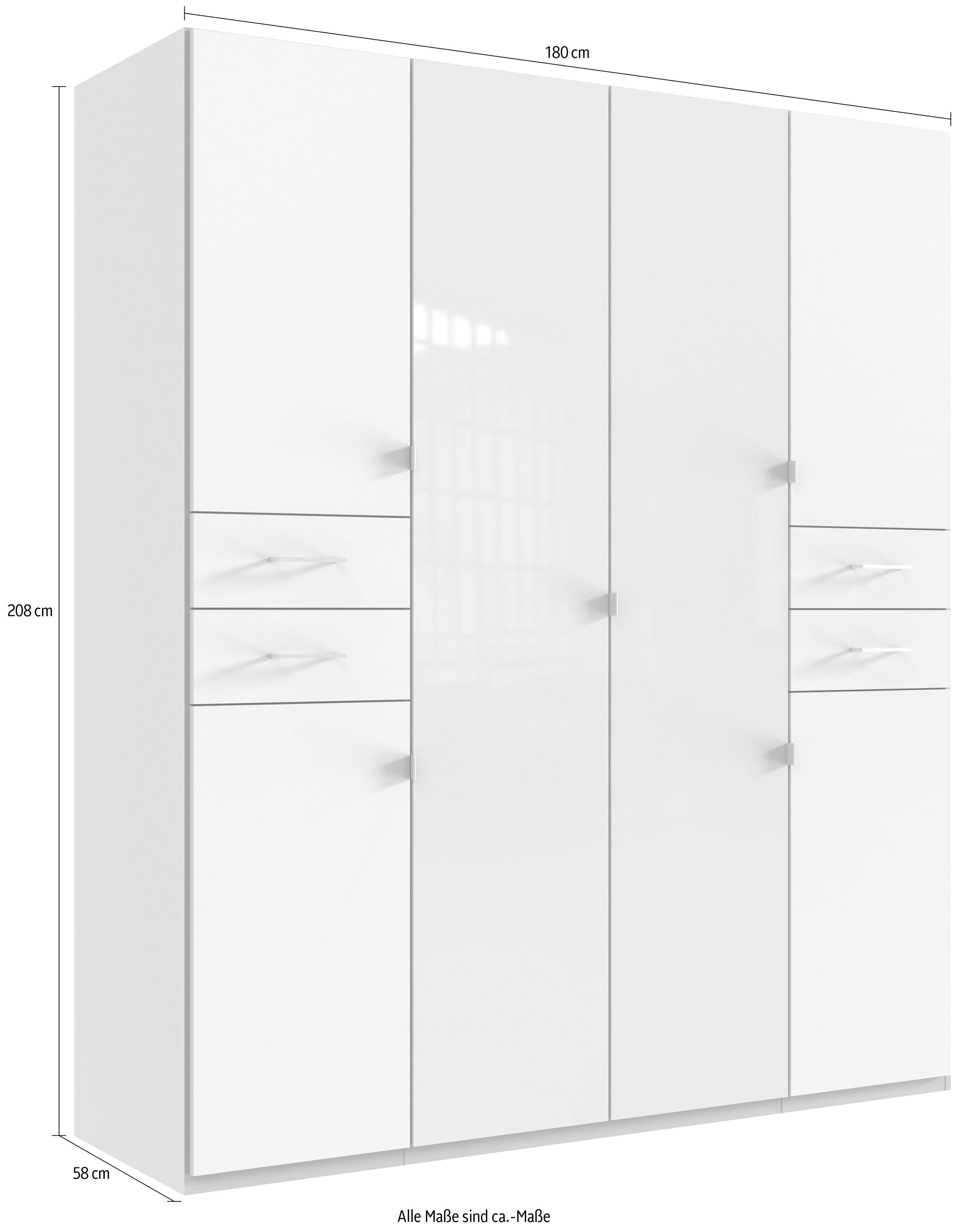 durchgängige bequemer Türfronten Weiß/ Glas auf Schubladen Glastüren Höhe, mit lange Danzig Drehtürenschrank mit weiß Wimex