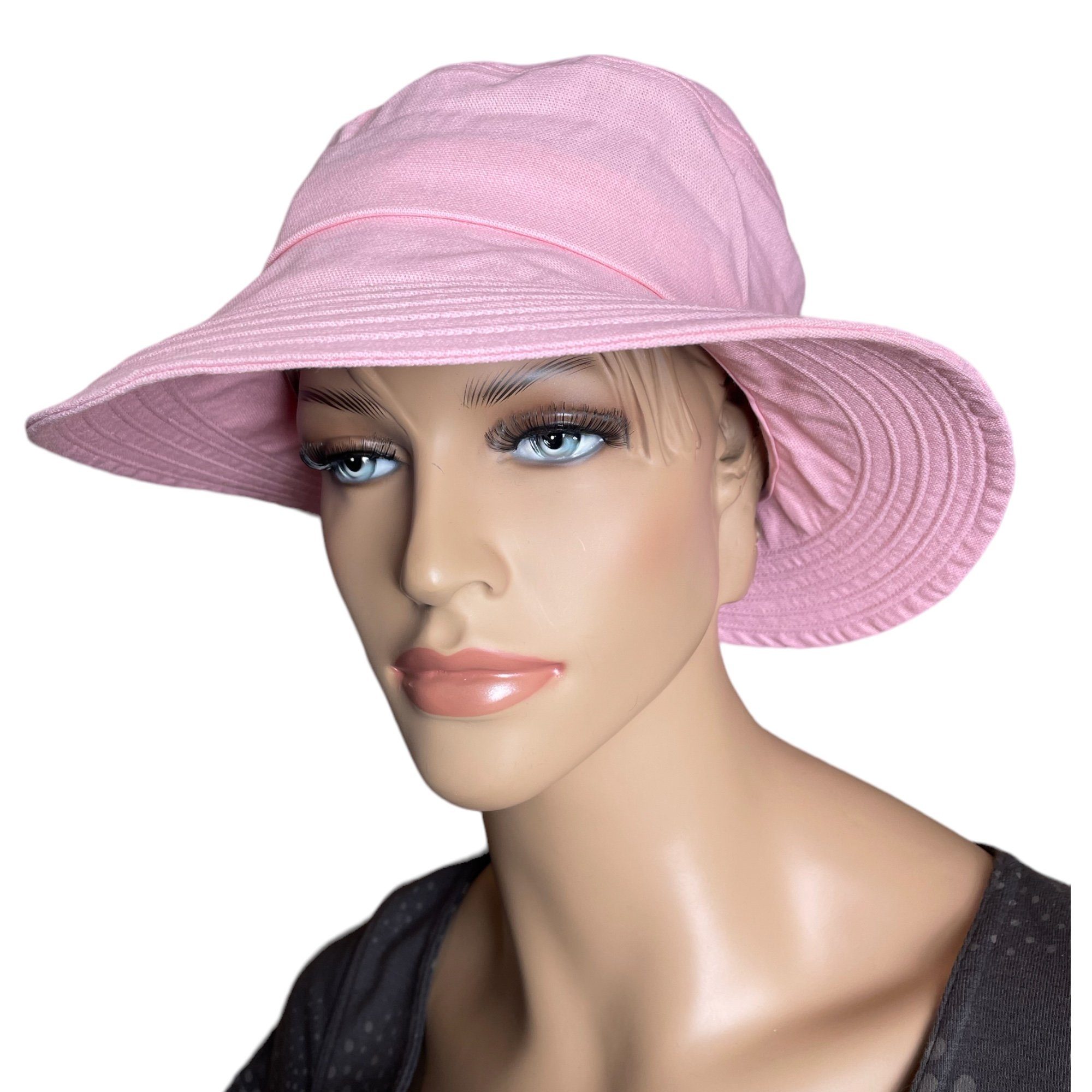 Taschen4life Sonnenhut Modischer Sommer Leinen Hut Bucket Hat, Größenverstellbar, unisex, Fischerhut rosa