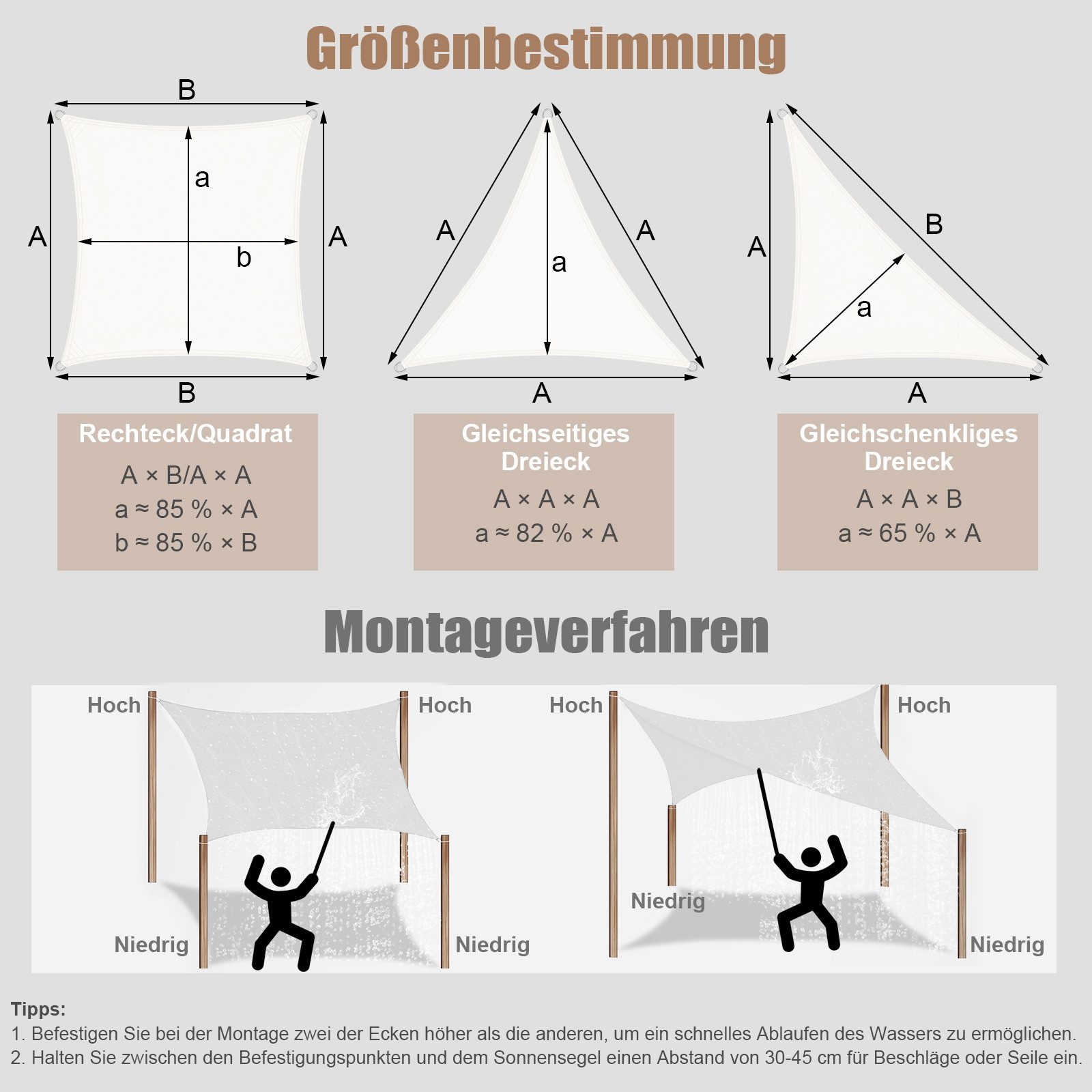 Woltu Sonnensegel, (1-tlg), aus PES, 200 g/m² Polyester, 95% UV Schutz, für Balkon Terrasse Garten