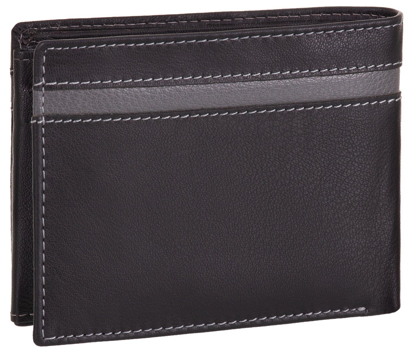 J.Jones Geldbörse, Geldbörse RFID-Schutz Münzfach schwarz-grau Geldbeutel Echt Leder mit Portemonnaie faltbar