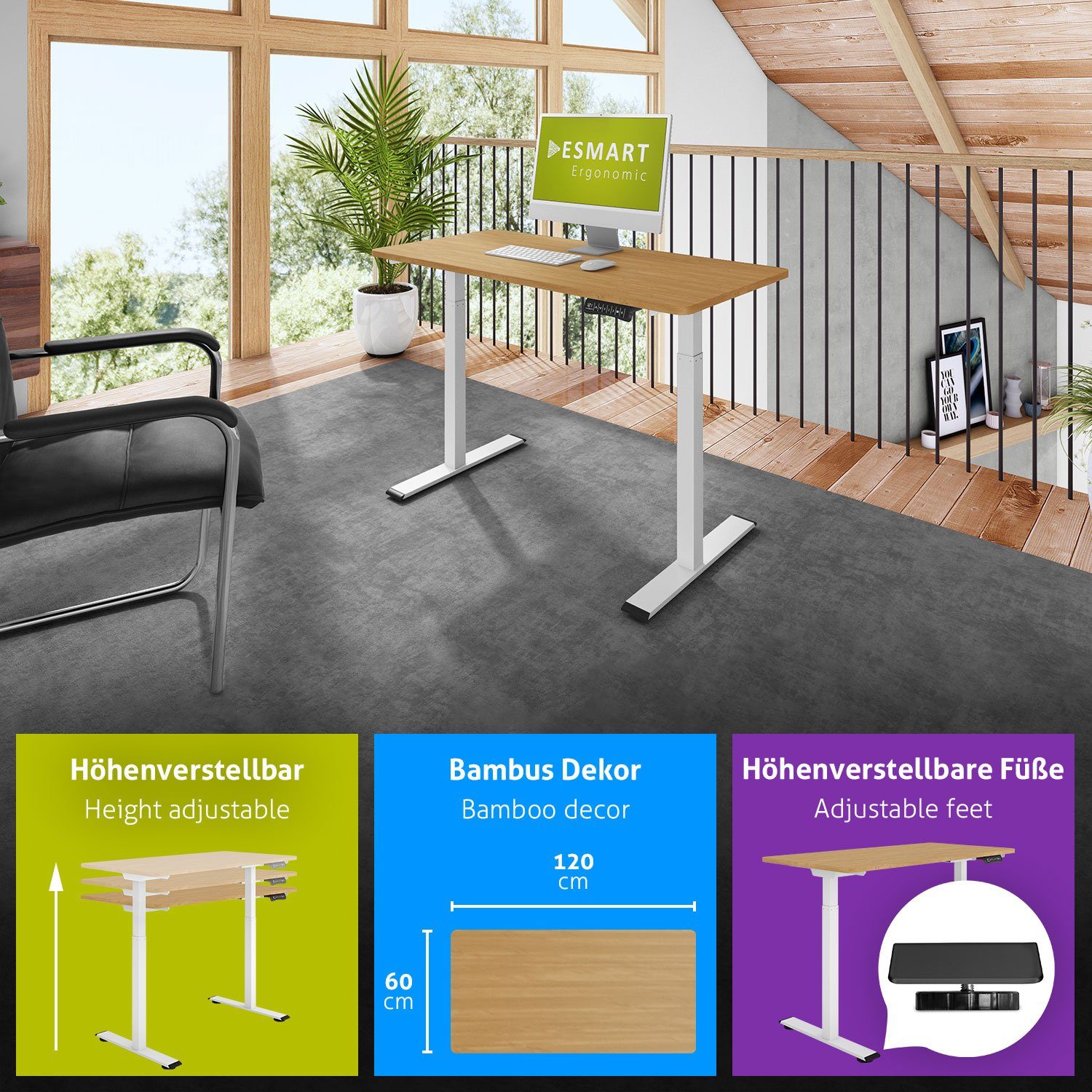 ESMART Schreibtisch ESMART Germany, Höhe: 73,5 - 122,5 cm