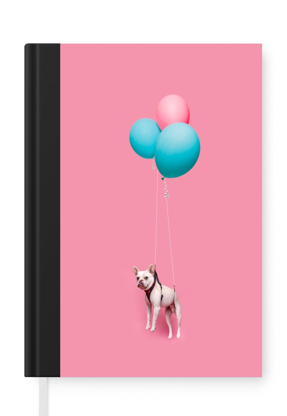 MuchoWow Notizbuch Französische Bulldogge auf drei Luftballons, Journal, Merkzettel, Tagebuch, Notizheft, A5, 98 Seiten, Haushaltsbuch