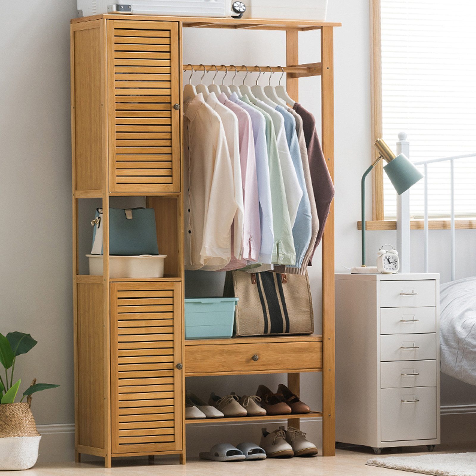 WAOHO Kleiderständer Kleiderschrank, Kleiderständer mit Schrank und Schubladen