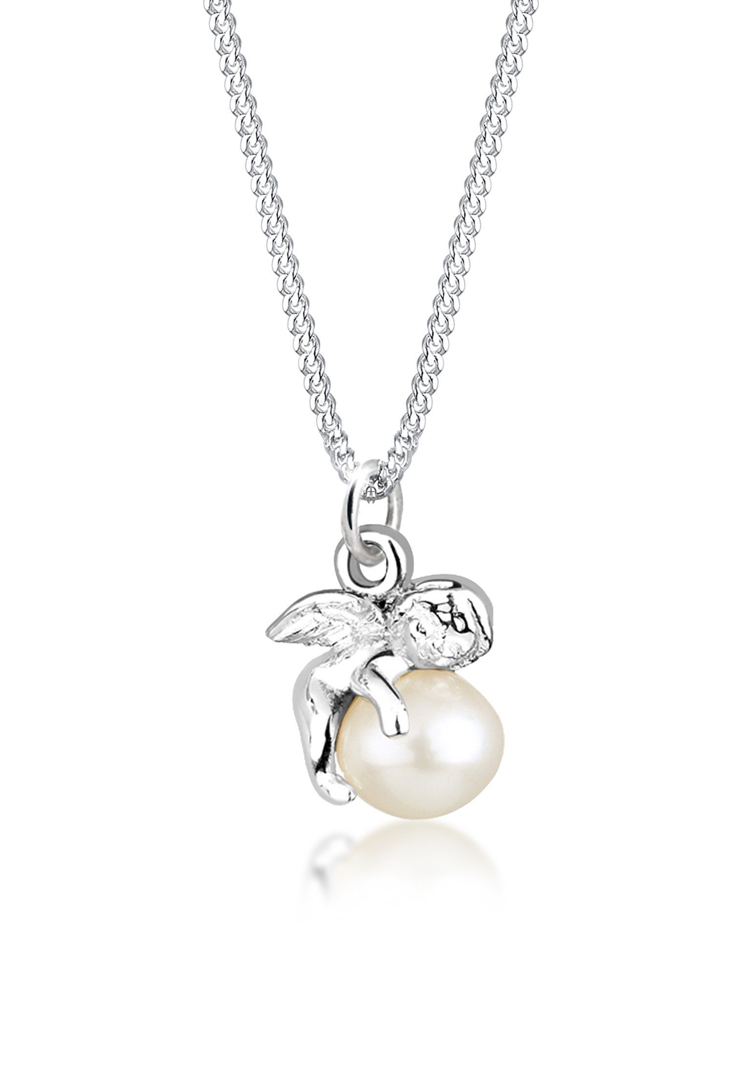 Elli Perlenkette Anhänger Engel mit Süßwasserzuchtperle 925 Silber, Aus  glänzendem Silber 925, Modischer Begleiter
