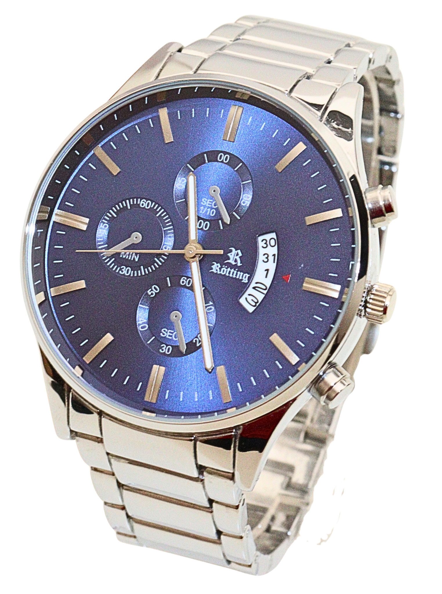 Rötting Design Quarzuhr Herrenuhr blaues Ziffernblatt Datumsanzeige in Chrono-Look Design, aus der Collection "Rötting", Handgelenkumfang 18 bis 22 cm wählbar – Bild 3 von 5