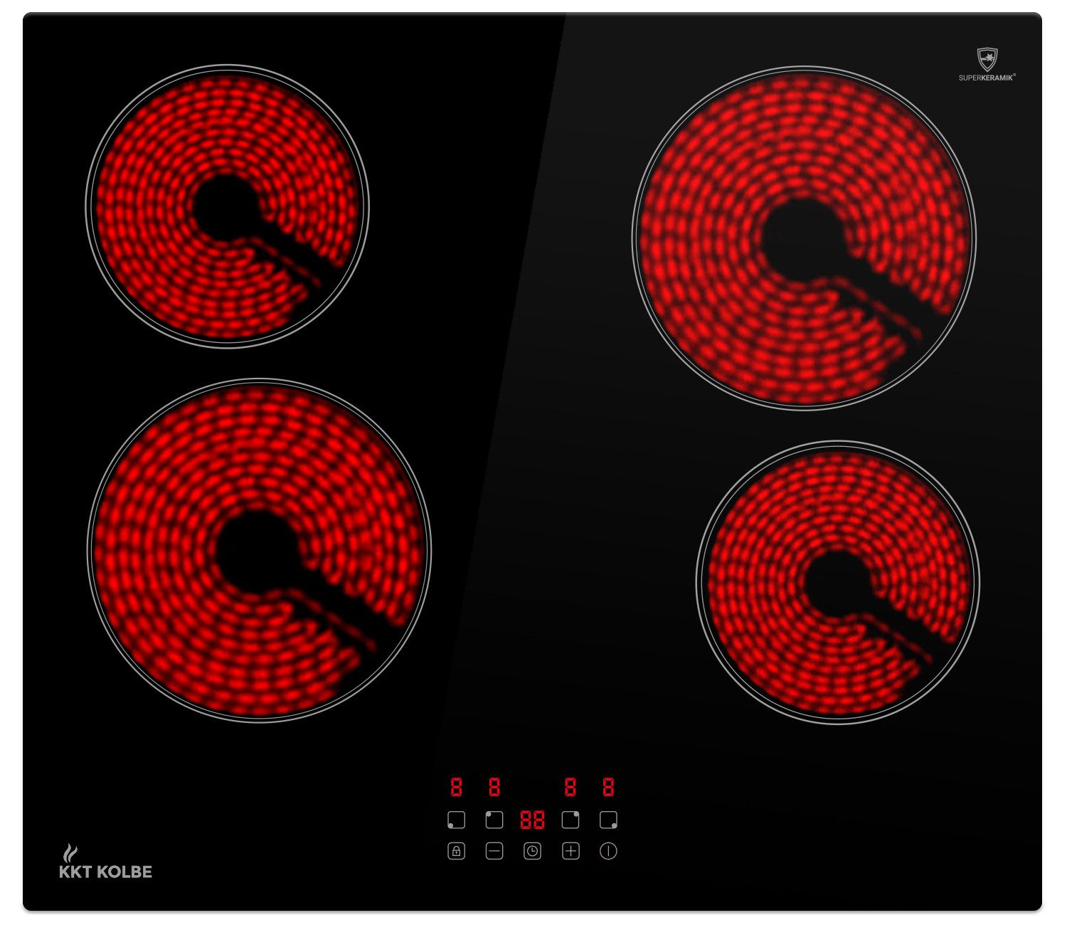 KKT KOLBE Elektro-Kochfeld CH5900RL, 59cm Herdplatte Kochfeld Kochplatte Glaskeramik 4 Zonen Autark Timer