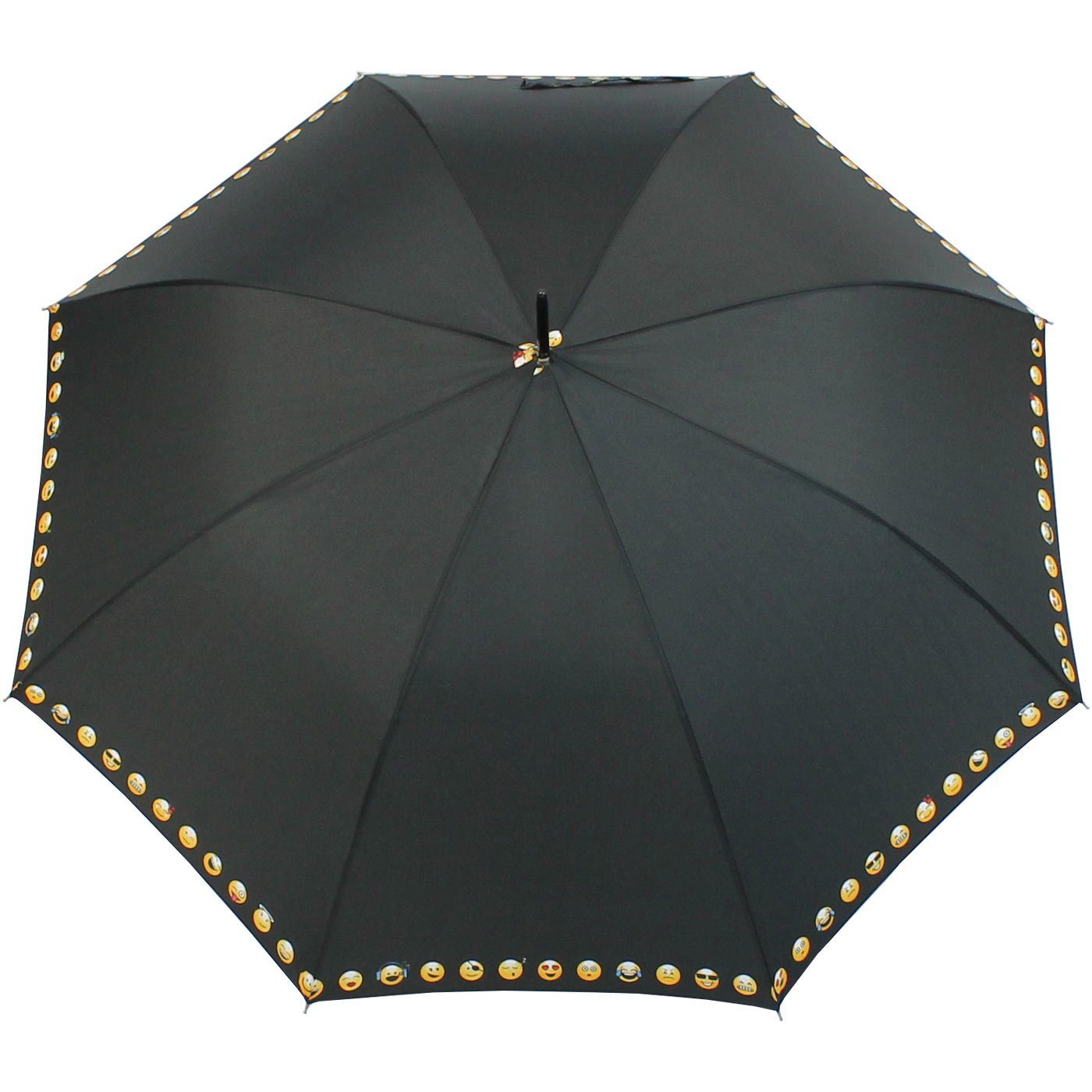 HAPPY RAIN Stockregenschirm großer Regenschirm mit Auf-Automatik für Damen, bedruckt mit lustigen Smileys - schwarz Borte