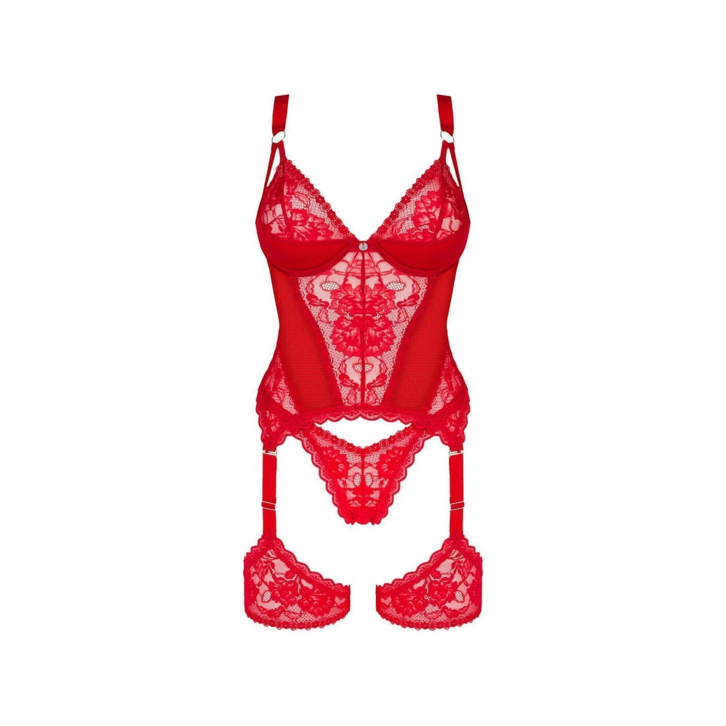 Obsessive Corsage OB Belovya corset & thong red - (ML,XSS,XXL) günstig online kaufen