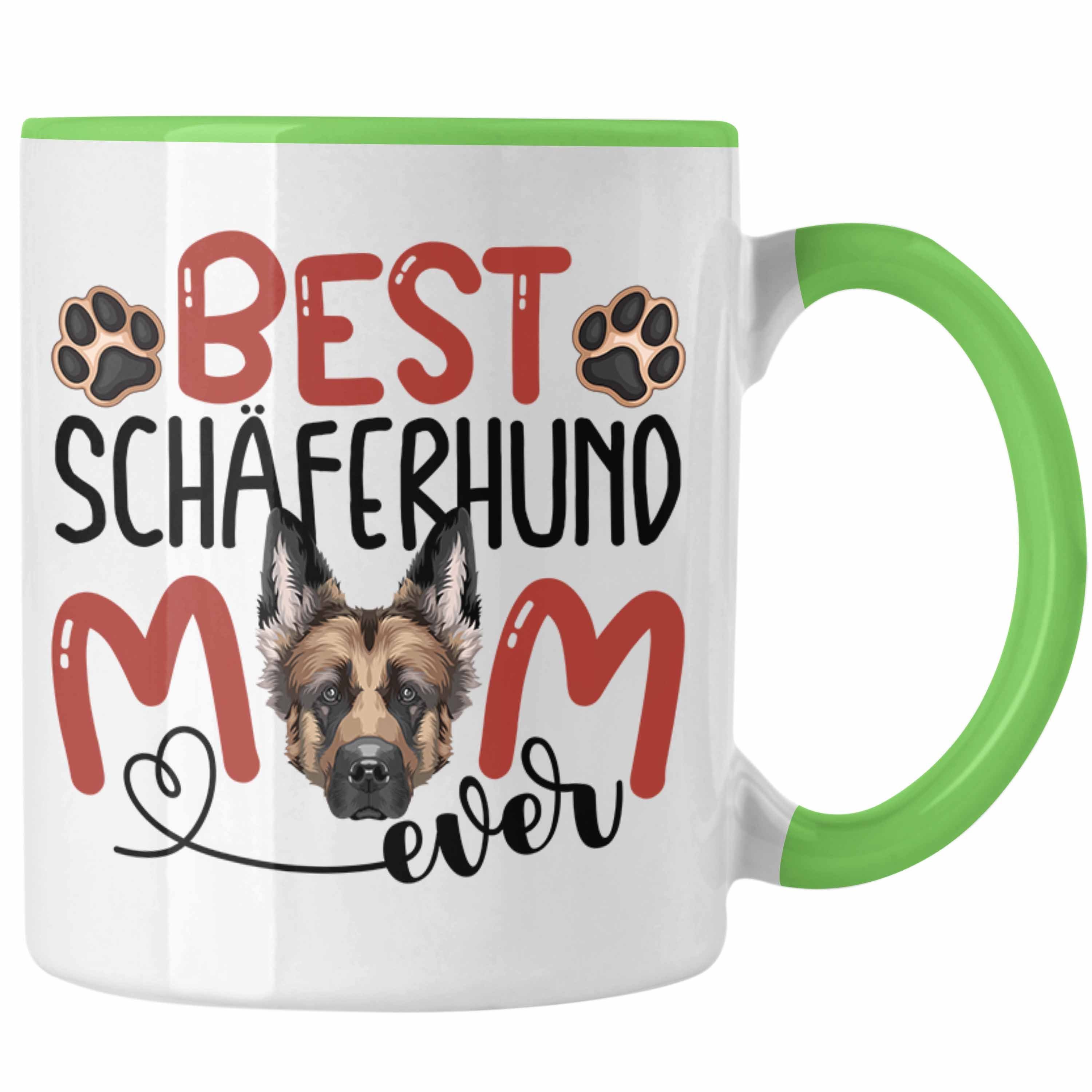 Trendation Tasse Schäferhund Mom Besitzerin Tasse Geschenk Lustiger Spruch Geschenkidee Grün