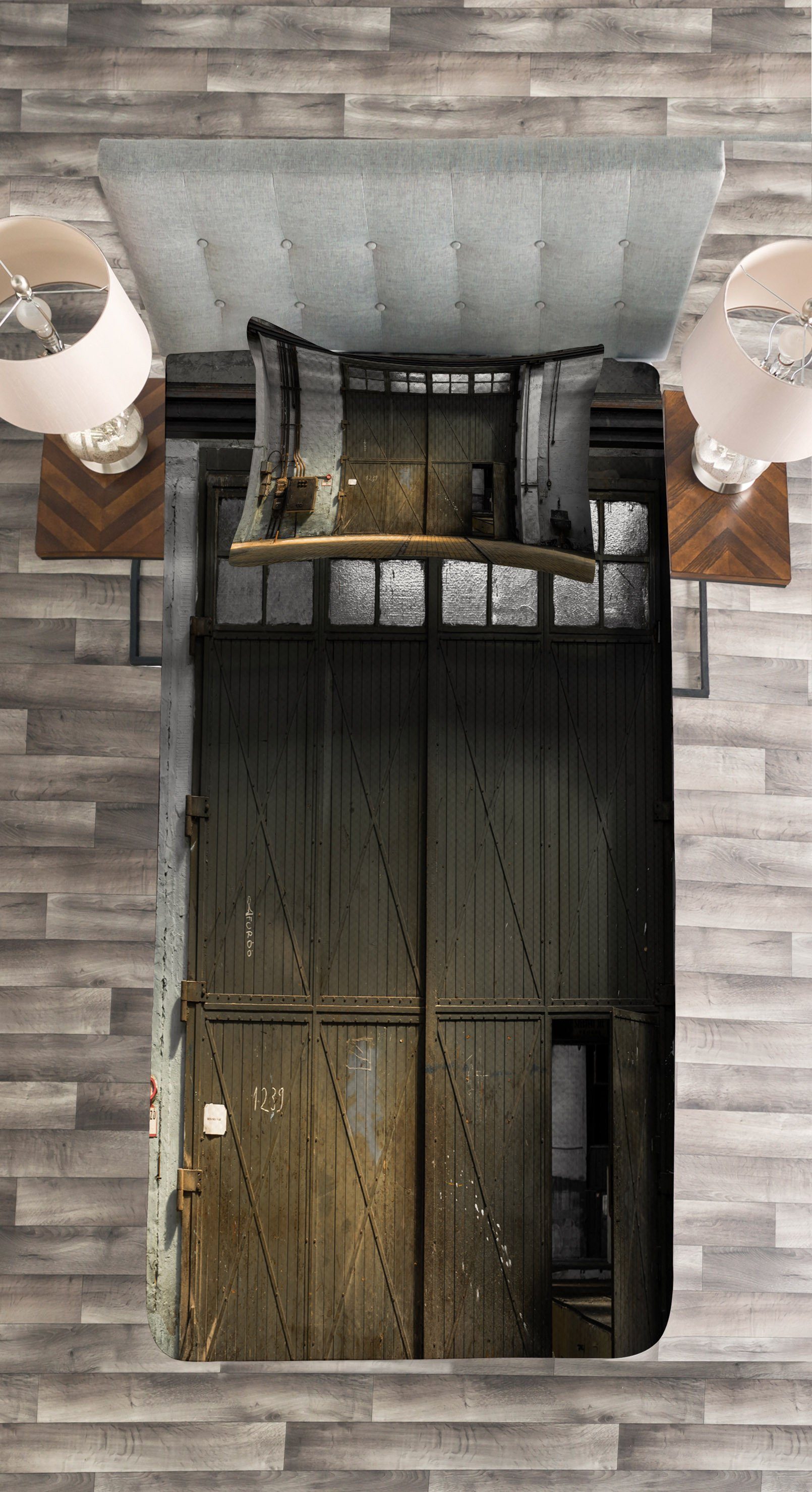 Gebrochene Abakuhaus, Kissenbezügen Set rostige Tür mit Tagesdecke Waschbar, industriell