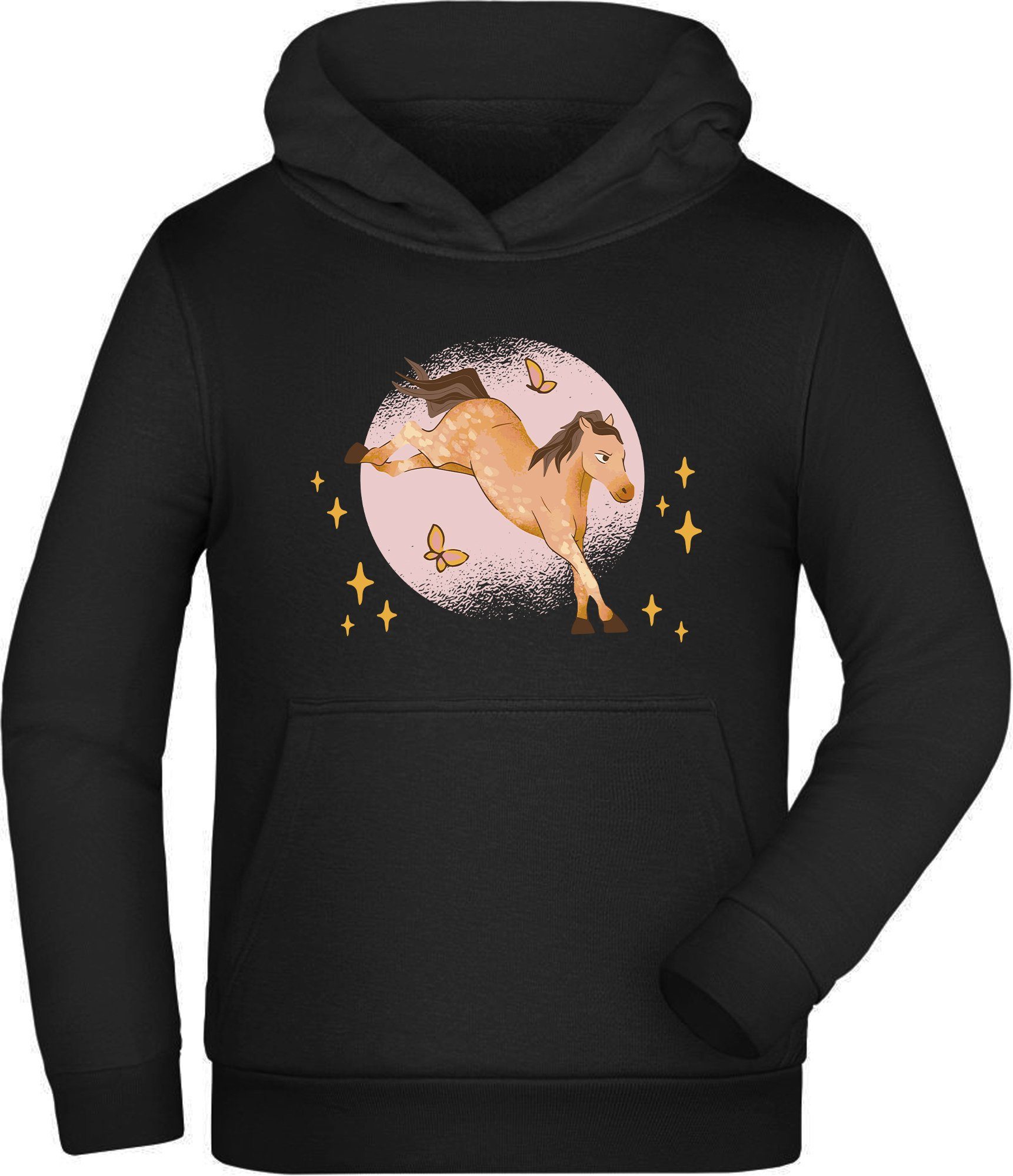 MyDesign24 Hoodie Kinder Kapuzen Sweatshirt Pferde Hoodie Sternen & Schmetterlingen Kapuzensweater mit Aufdruck, i157 | Sweatshirts