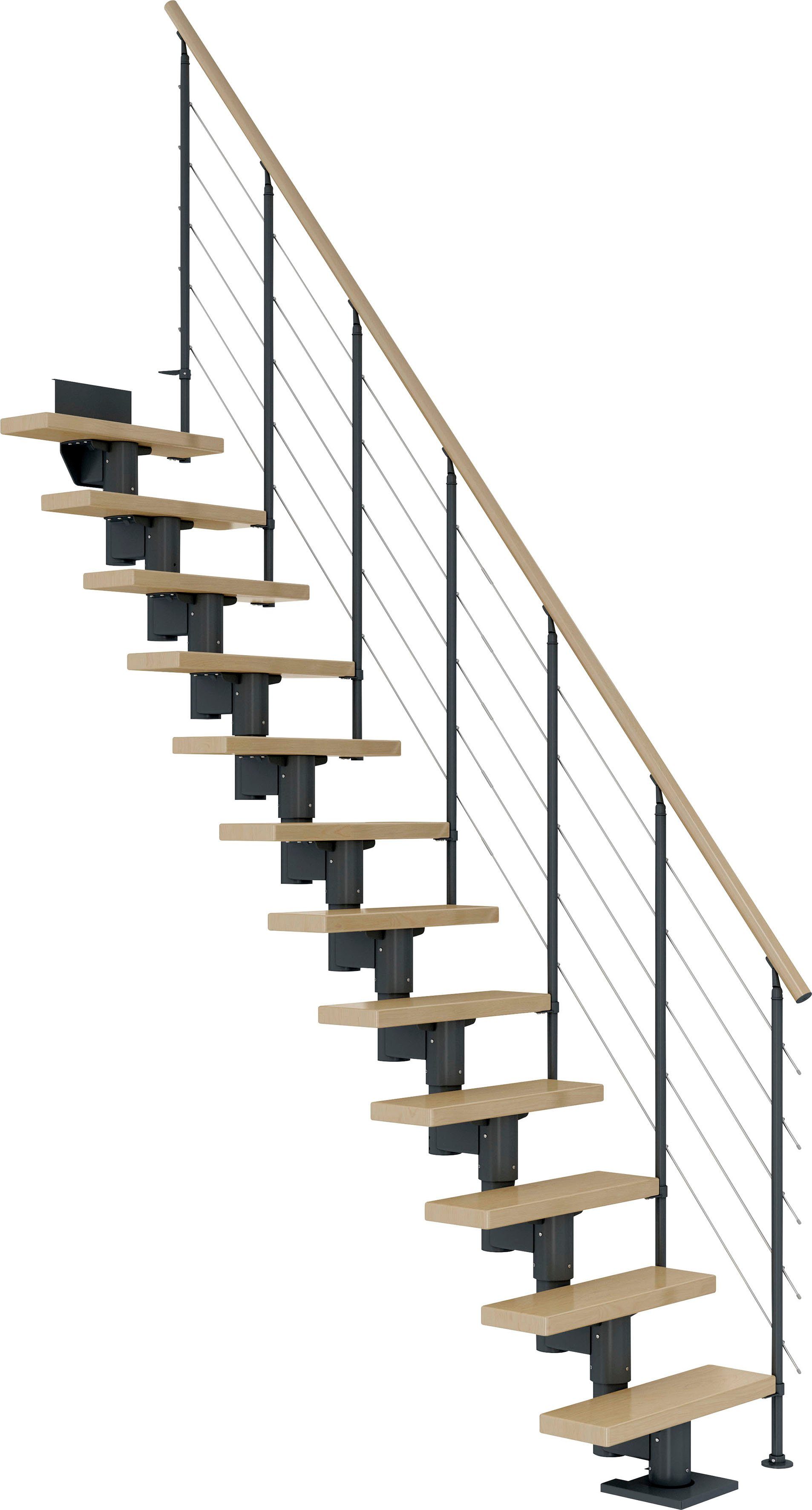 Mittelholmtreppe Dublin, bis cm, 292 für Ahorn/Metall Stufen Geschosshöhen Dolle offen,