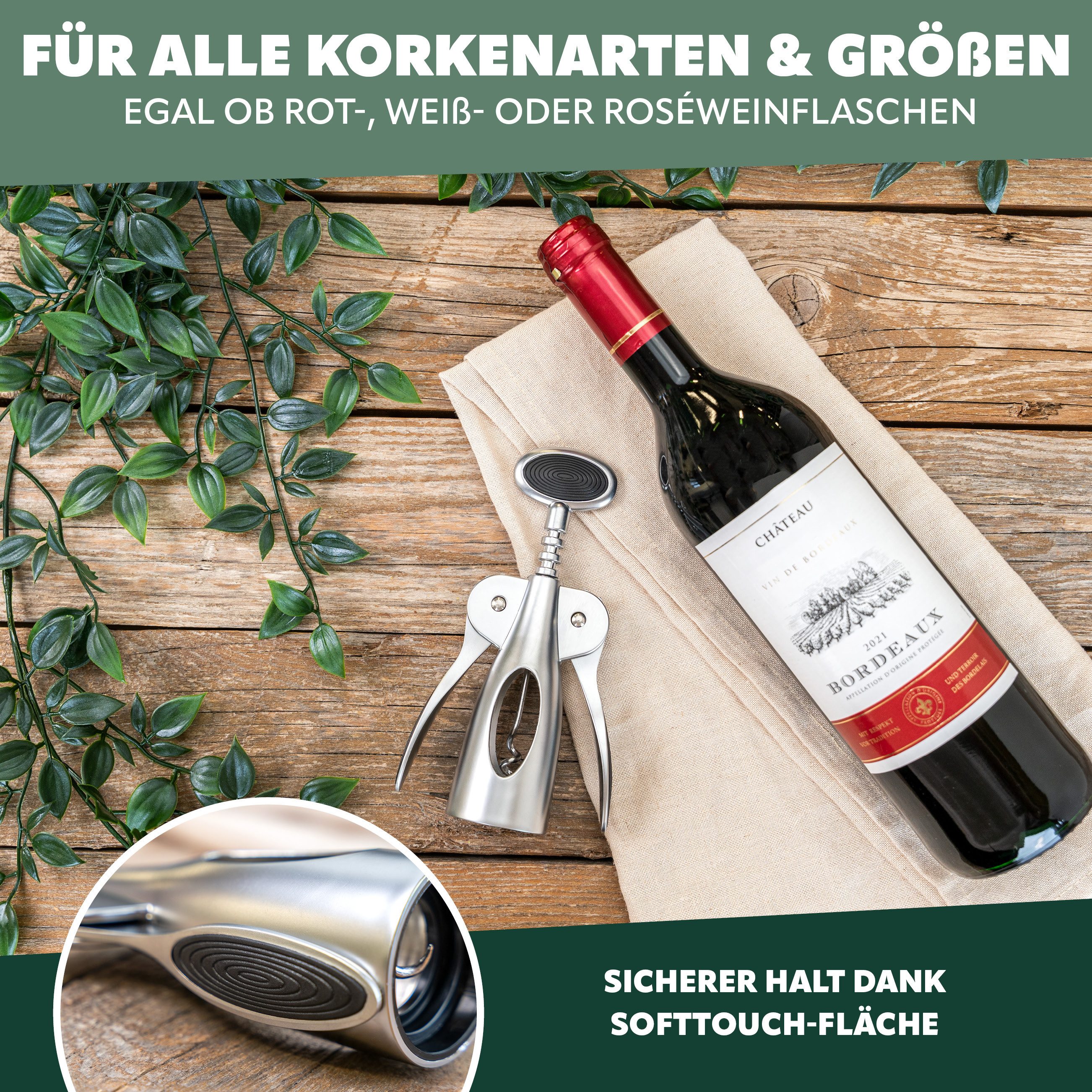 bremermann Korkenzieher Korkenzieher, Hebelkorkenzieher, Zinklegierung, Softtouch-Griffe, (1 tlg)
