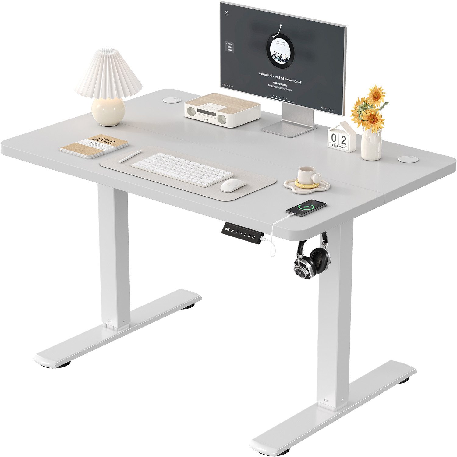 Furnicopia Schreibtisch Höhenverstellbarer mit USB-Ladefunktion und Wecker- günstig online kaufen