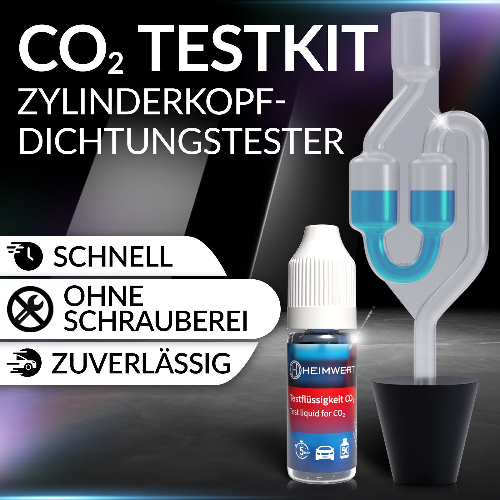 HEIMWERT Kfz-Diagnosegerät Zylinderkopfdichtung Tester Kühlmittel Dichtheitstest
