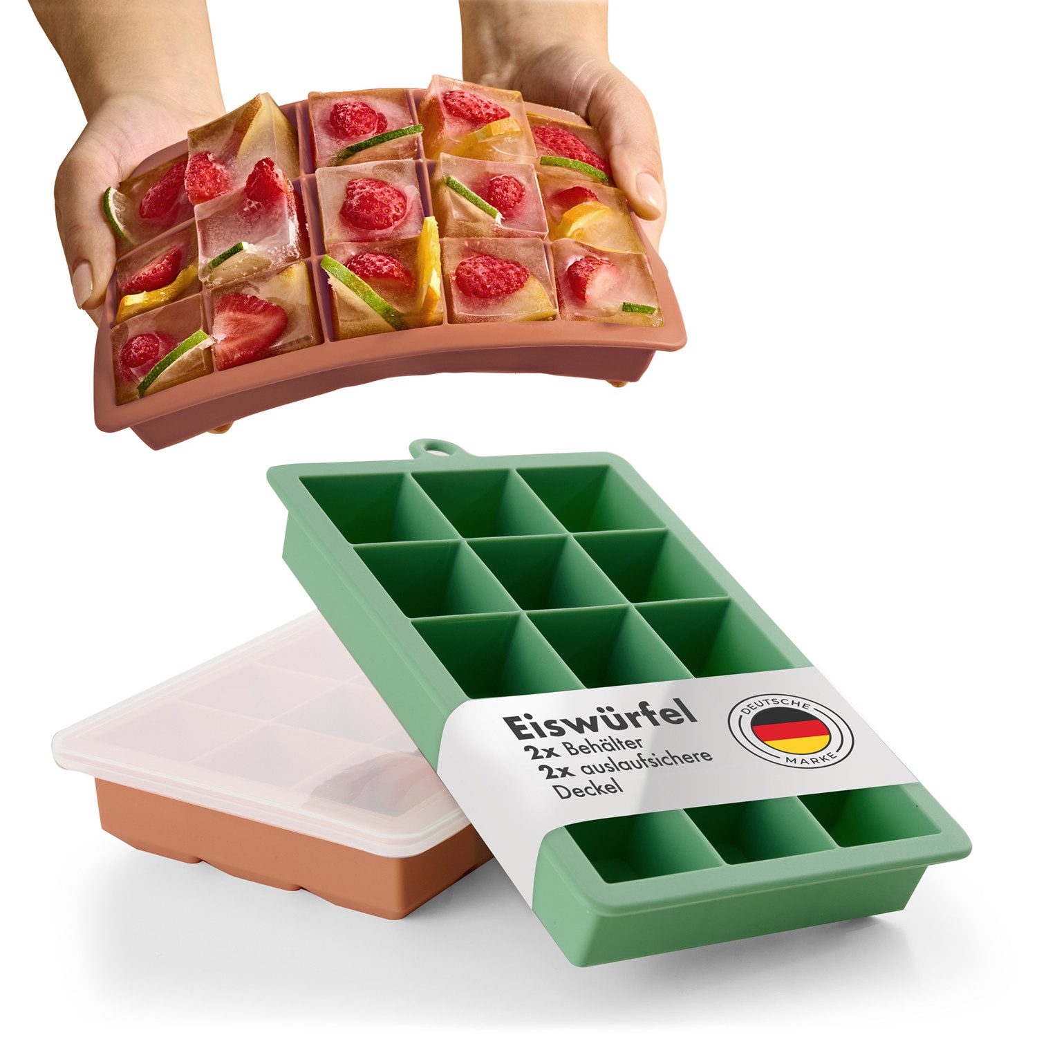 Blumtal Eiswürfelform Silikon Eiswürfelform mit Deckel - bpa frei & leichtes herauslösen, (2-tlg)