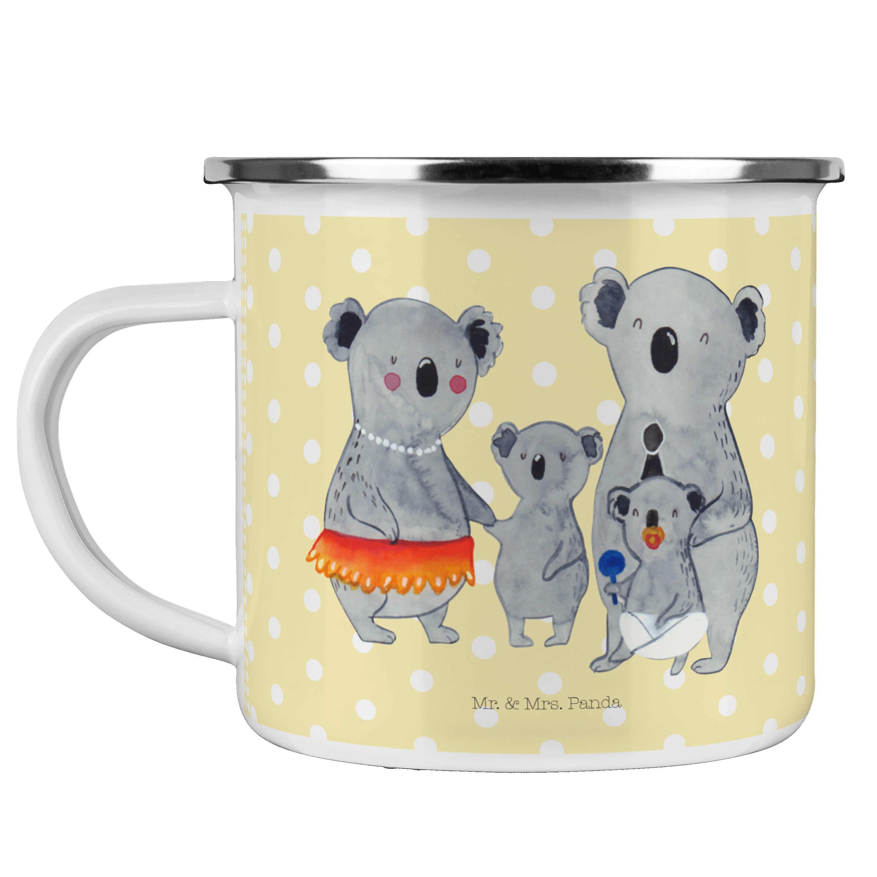 Mr. & Mrs. Panda Becher Koala Familie - Gelb Pastell - Geschenk, Kaffee Blechtasse, Oma, qual, Emaille