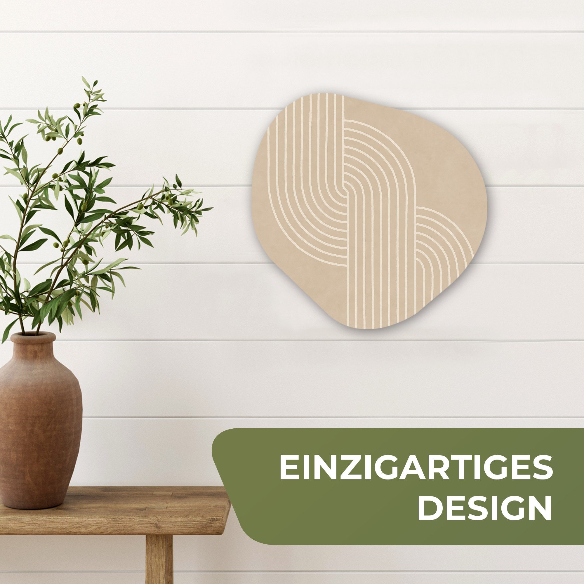 MuchoWow Gemälde Parallele Linien - Leichte Textur - Beige, Fotodruck (1 St), Wandbild Abstrakt, Wohnzimmer Schlafzimmer Wanddekoration, 40x40 cm