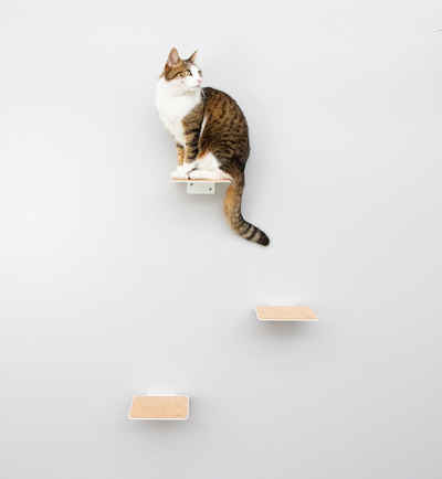 LucyBalu Katzen-Kletterwand Katzentreppe, Katzen Kletterwand, Katzenleiter, Katzenstufen, 3er Set, Pulverbeschichtetes Stahlblech mit Korkauflagen