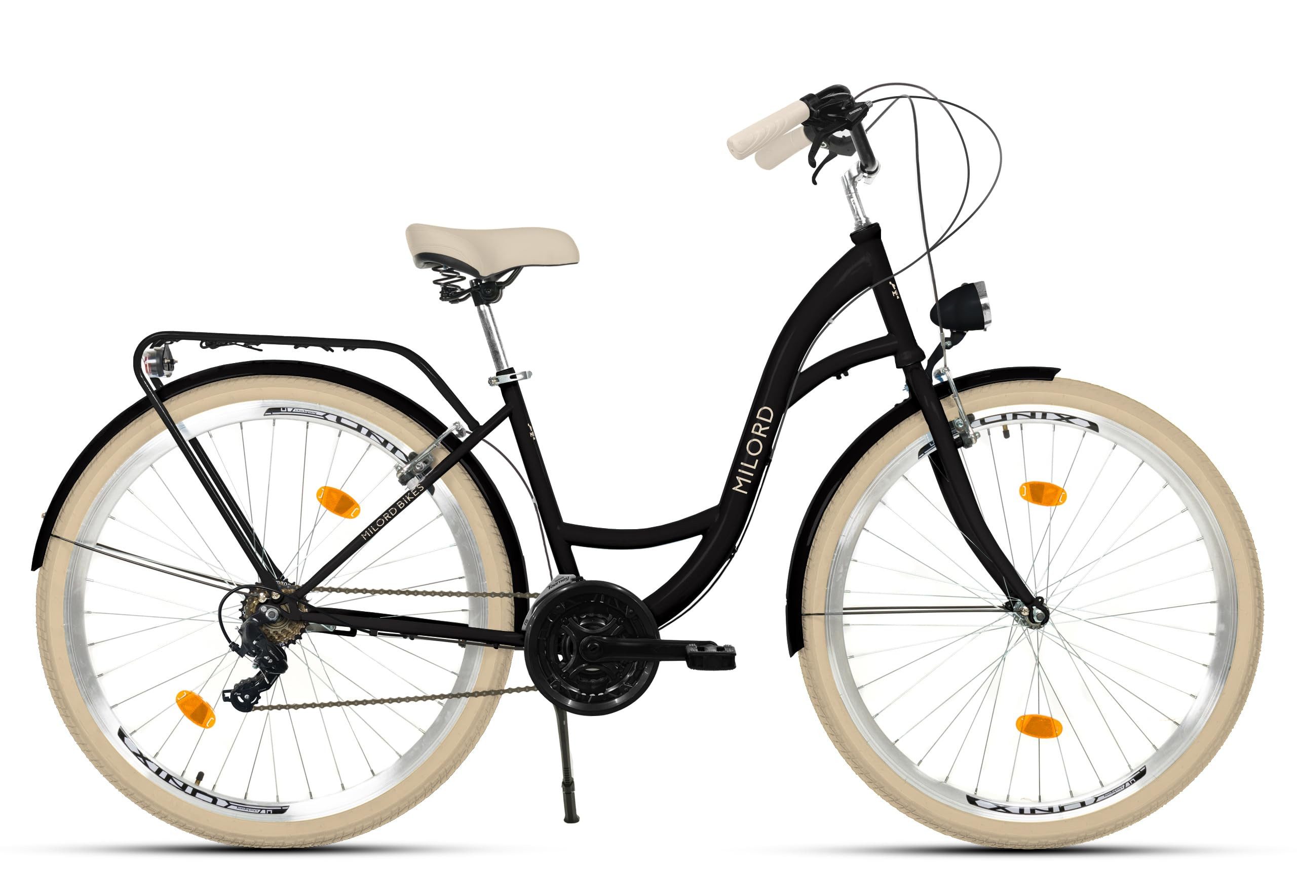 Milord Cityrad Damenfahrrad Citybike Komfort Fahrrad, 26/28 Zoll, 21-Gang, 21 Gang, (Fahrradständer, Gepäckträger, Klingel, Korb, Kotflügel)