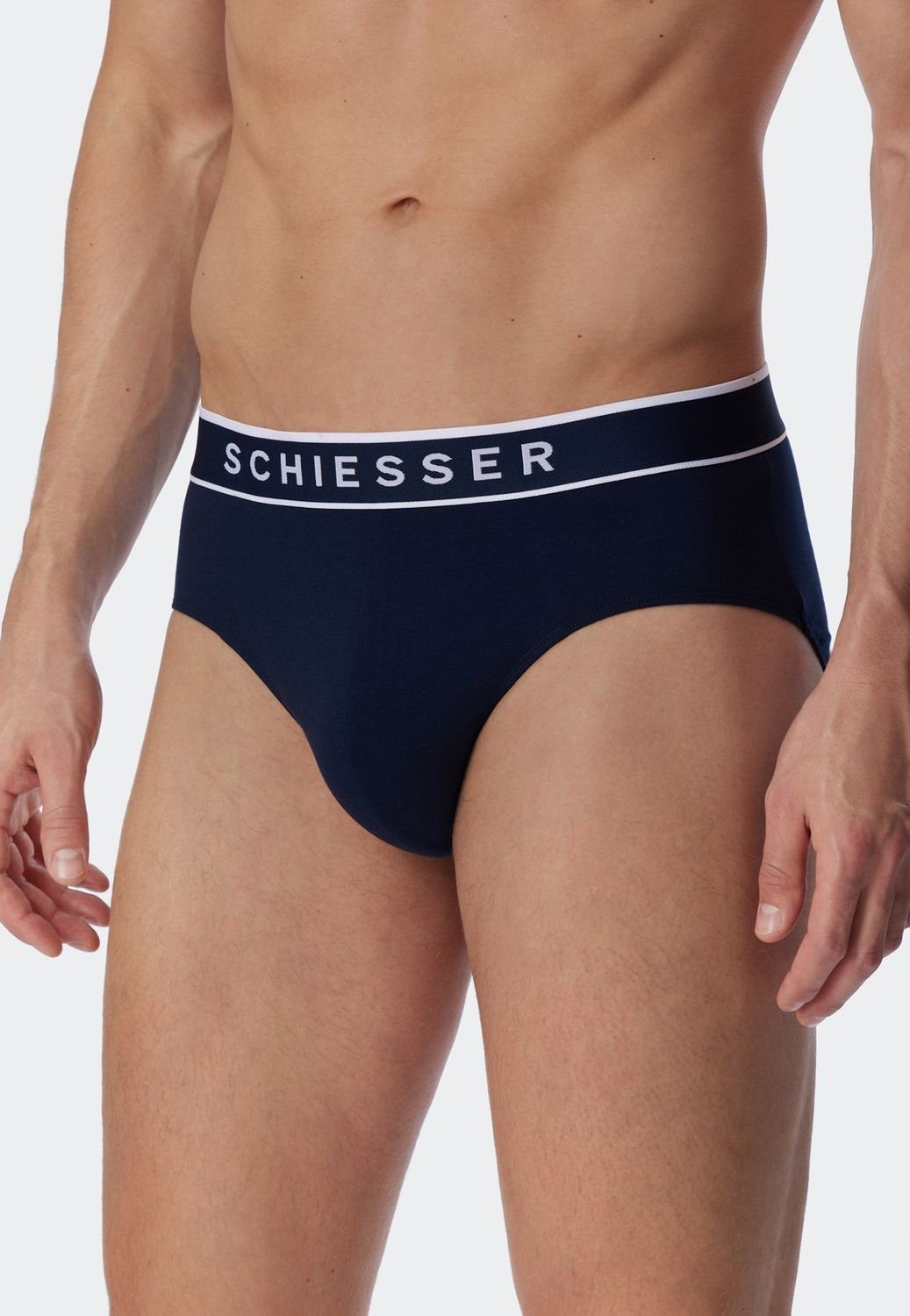 Schiesser Slip 95/5 - Organic 6 (3-St) navy x Webgummibund sportlicher mit SCHIESSER-Logo-Prägung Cotton