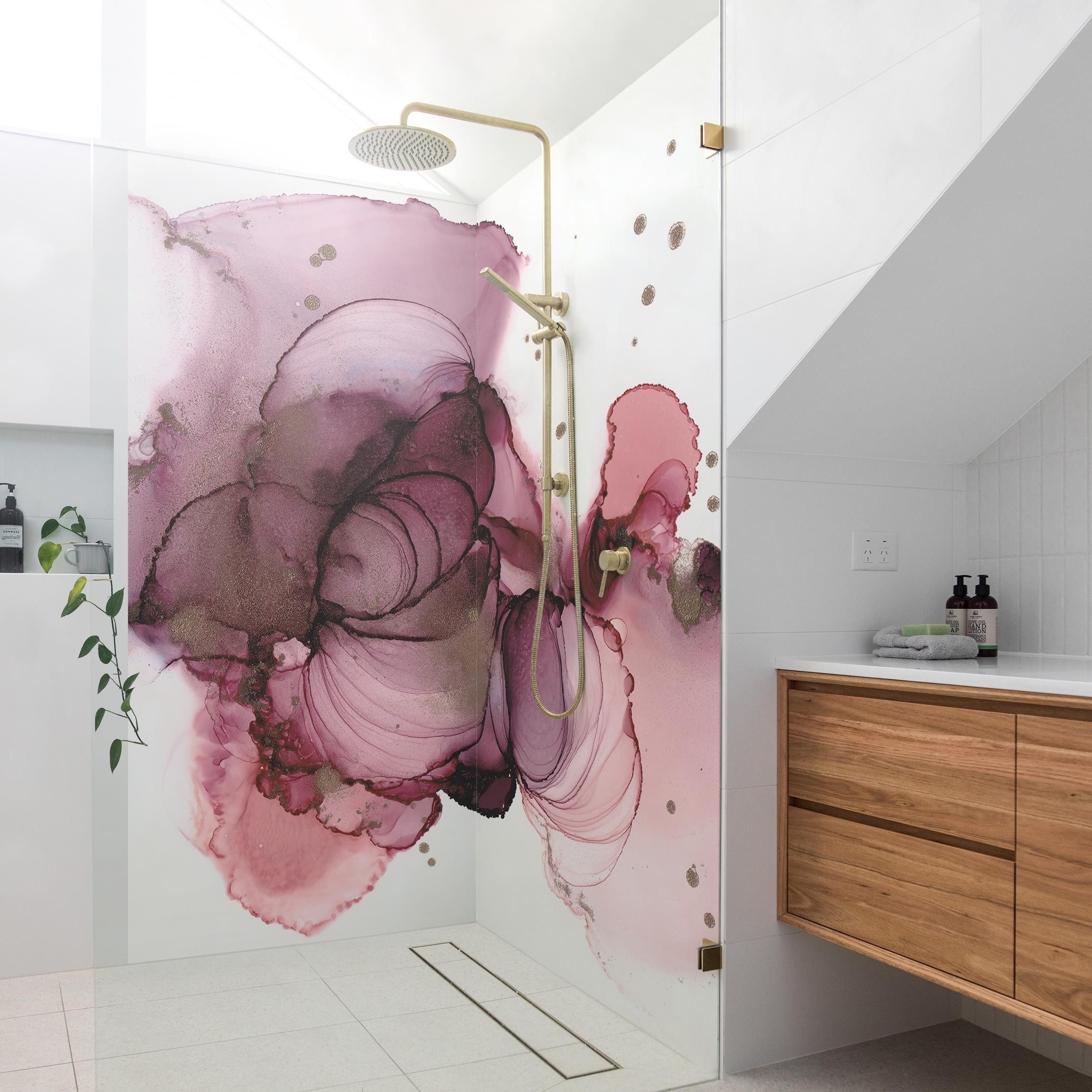 Thumbnail - Bilderdepot24 Duschrückwand Muster violett Duschrückwand ohne Bohren Dusche Motiv, (2-tlg., 0,61 mm starke Folie selbstk...