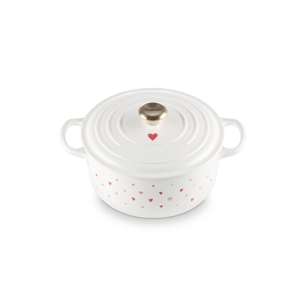 LE CREUSET Bräter LeCreuset Bräter rund Signature 22cm Hearts weiß, Gußeisen