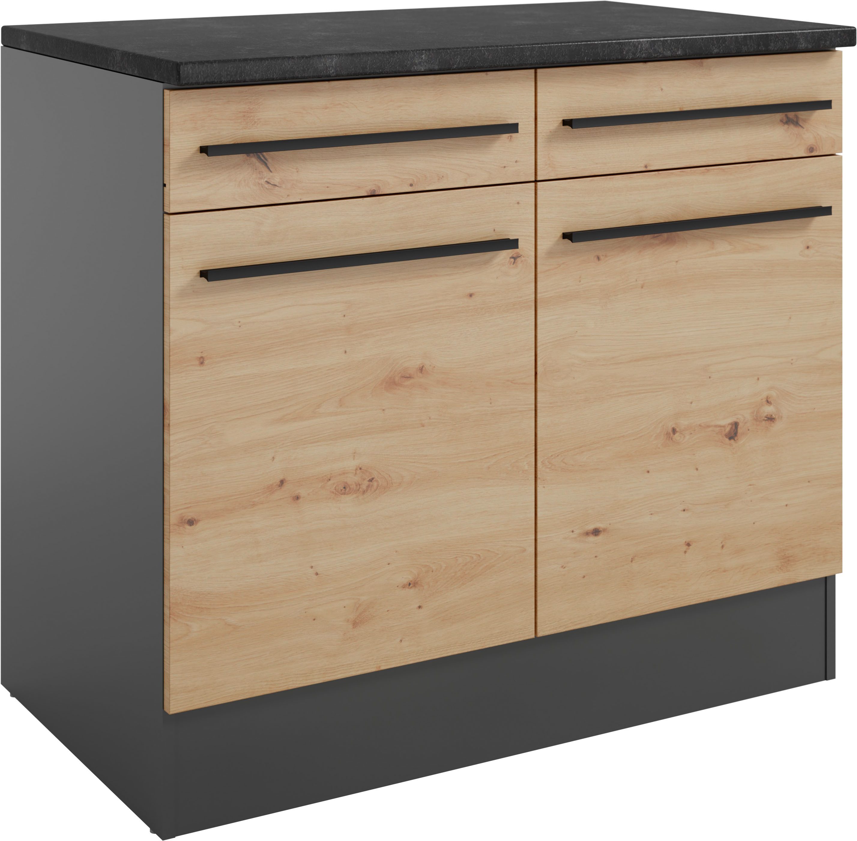 BASIC by Balculina Unterschrank Jazz 100er Unterschrank, Küschenschrank BxHxT 100x90x60 cm (1-St) Unterschrank mit 2 Türen, 2 Schubkästen und 2 Einlegeböden