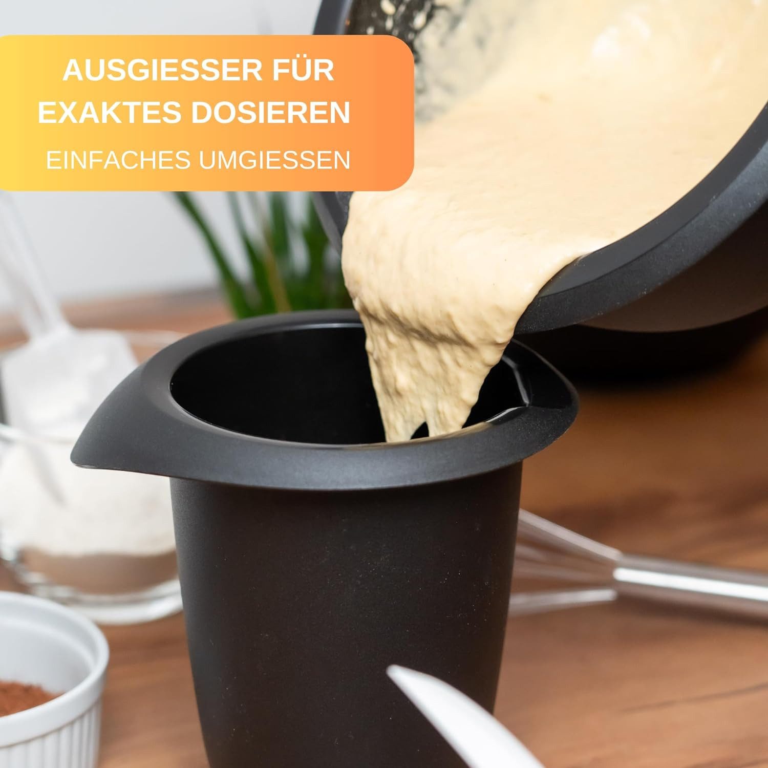 Thiru Rührschüssel Premium mit Spritzschutz Deckel - BPA Frei - Rutschfest, Quirltopf 1L