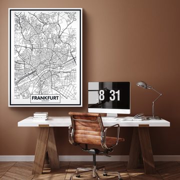 wandmotiv24 Leinwandbild Stadt Karte, Hochformat, Frankfurt, Deutschland, Plan, Straßen, Weltkarten (1 St), Wandbild, Wanddeko, Leinwandbilder in versch. Größen
