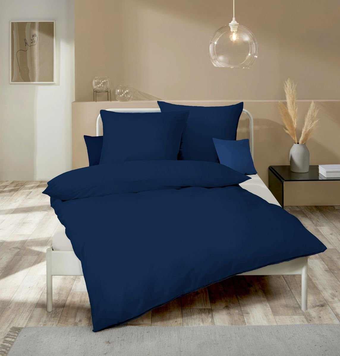 Kaeppel Bettwäsche Uni Einfarbig Dunkel Blau Modern versch. Größen, Biber, günstig online kaufen