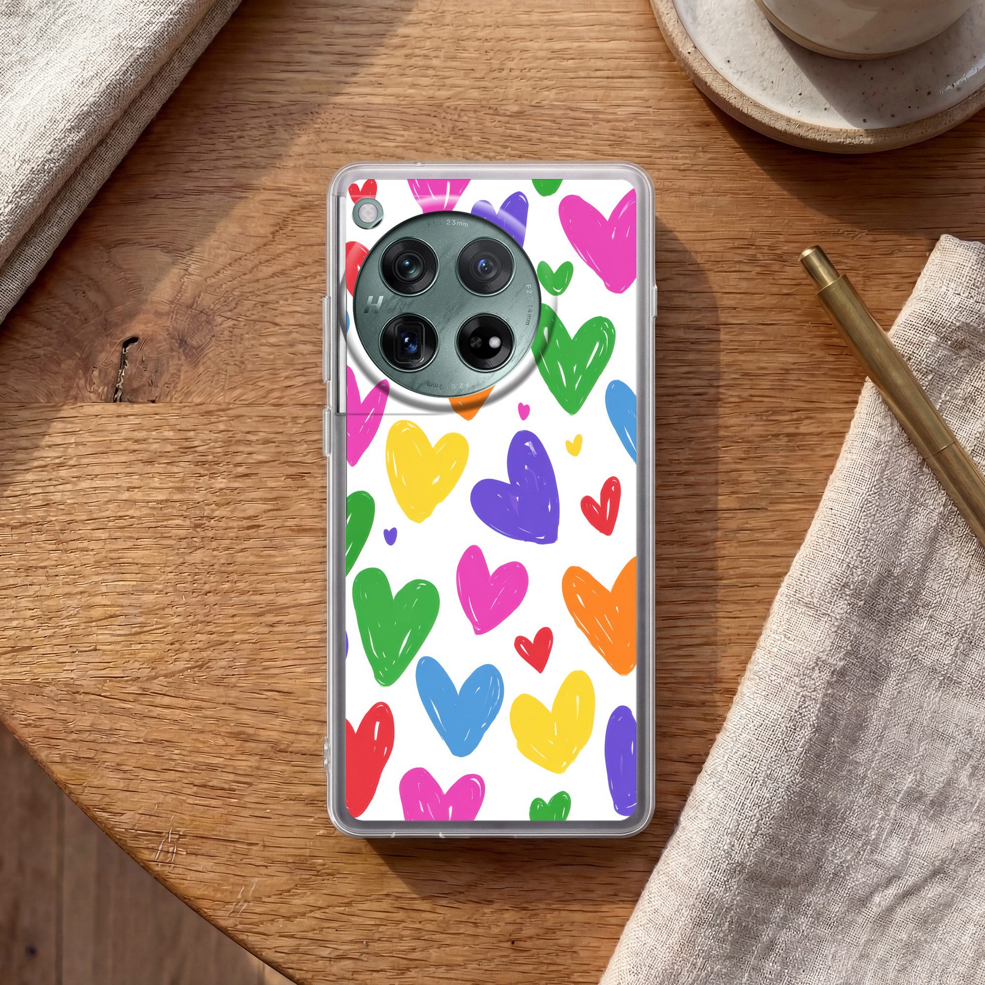 MuchoWow Handyhülle für OnePlus 12 Herzen - Muster - Farbenfroh, Handy Case, Silikon, Bumper Case Dünn