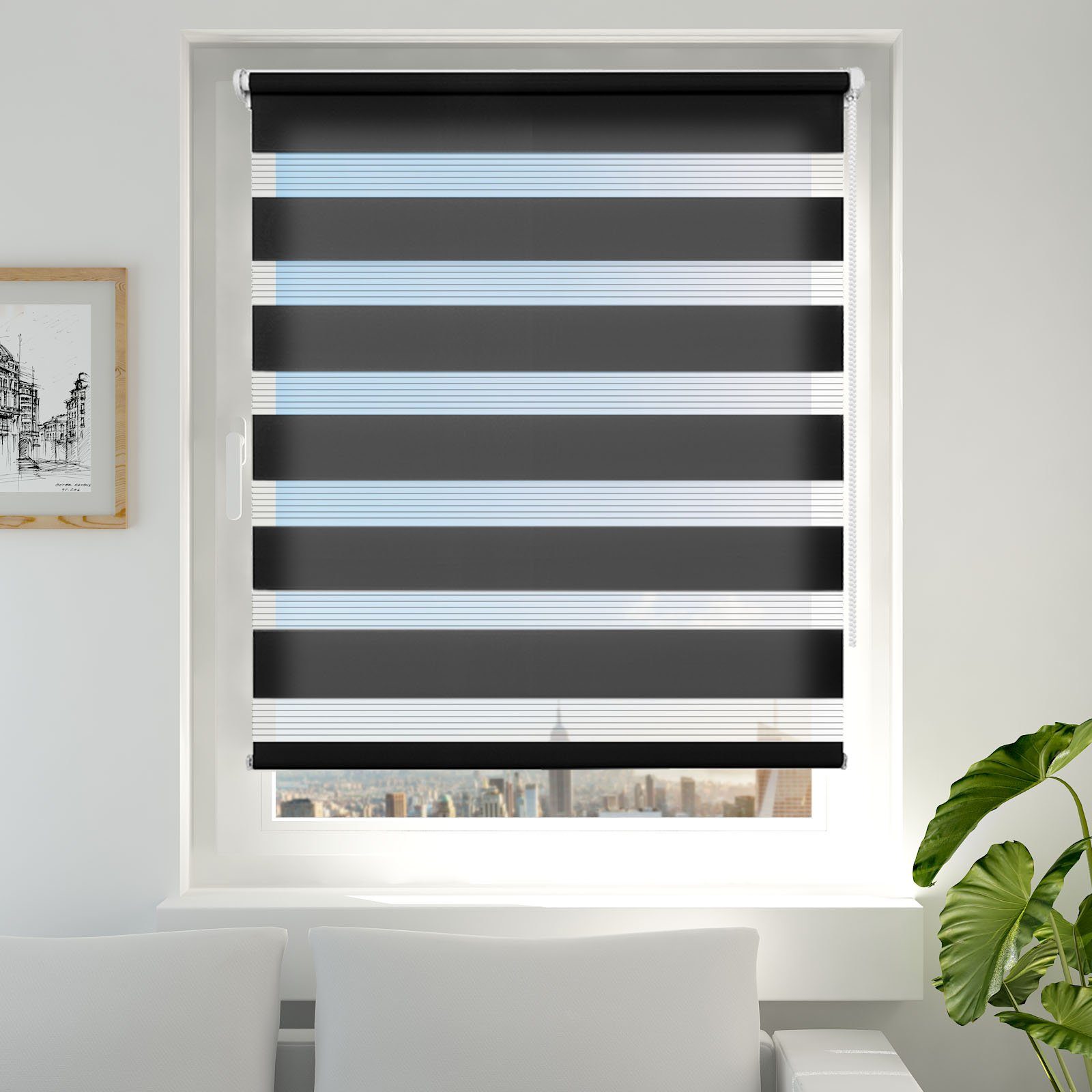 Doppelrollo rollos für Fenster ohne Bohren 130cm, OUBO, Lichtschutz, freihängend, mit Klemmträger, Klemmfix, livhtdurchlässig und verdunkelnd