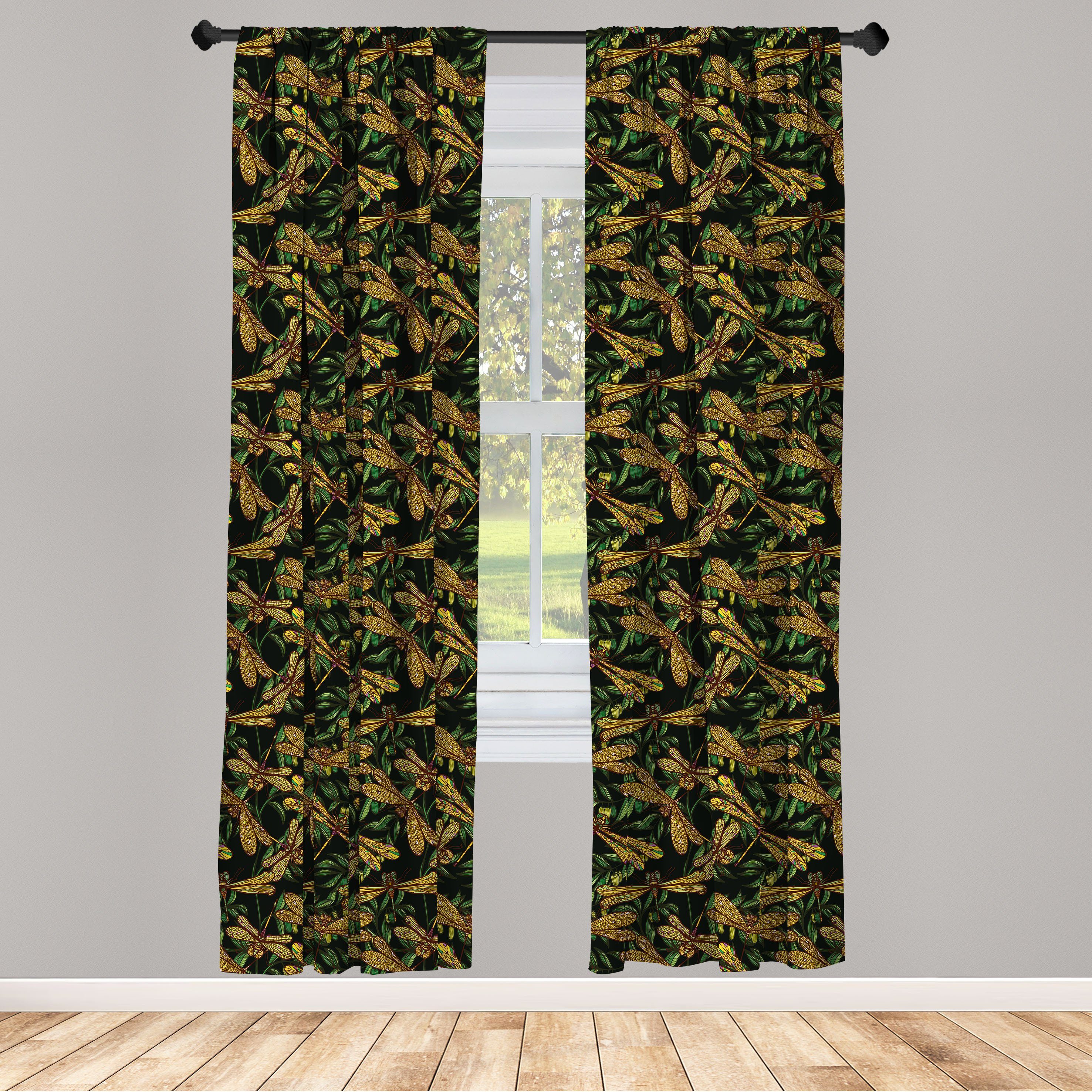 Gardine Vorhang für Wohnzimmer Schlafzimmer Dekor, Abakuhaus, Microfaser, Libelle Grüne Blätter