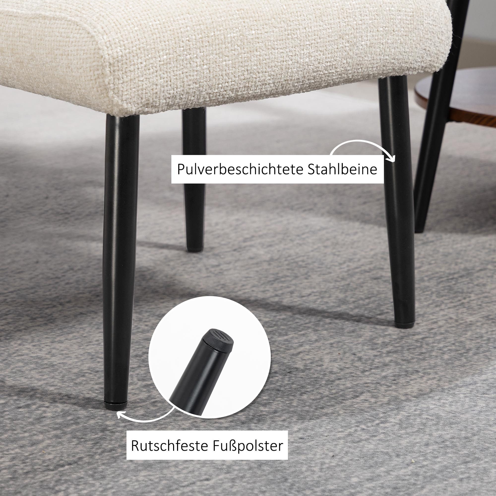 HOMCOM Fußhocker Sitzhocker mit weichem Sitzkissen Stahlbeinen Ottoman (Hocker, 1 St., Sitzhocker), für Schlafzimmer, Wohnzimmer, Cremeweiß – Bild 5 von 5