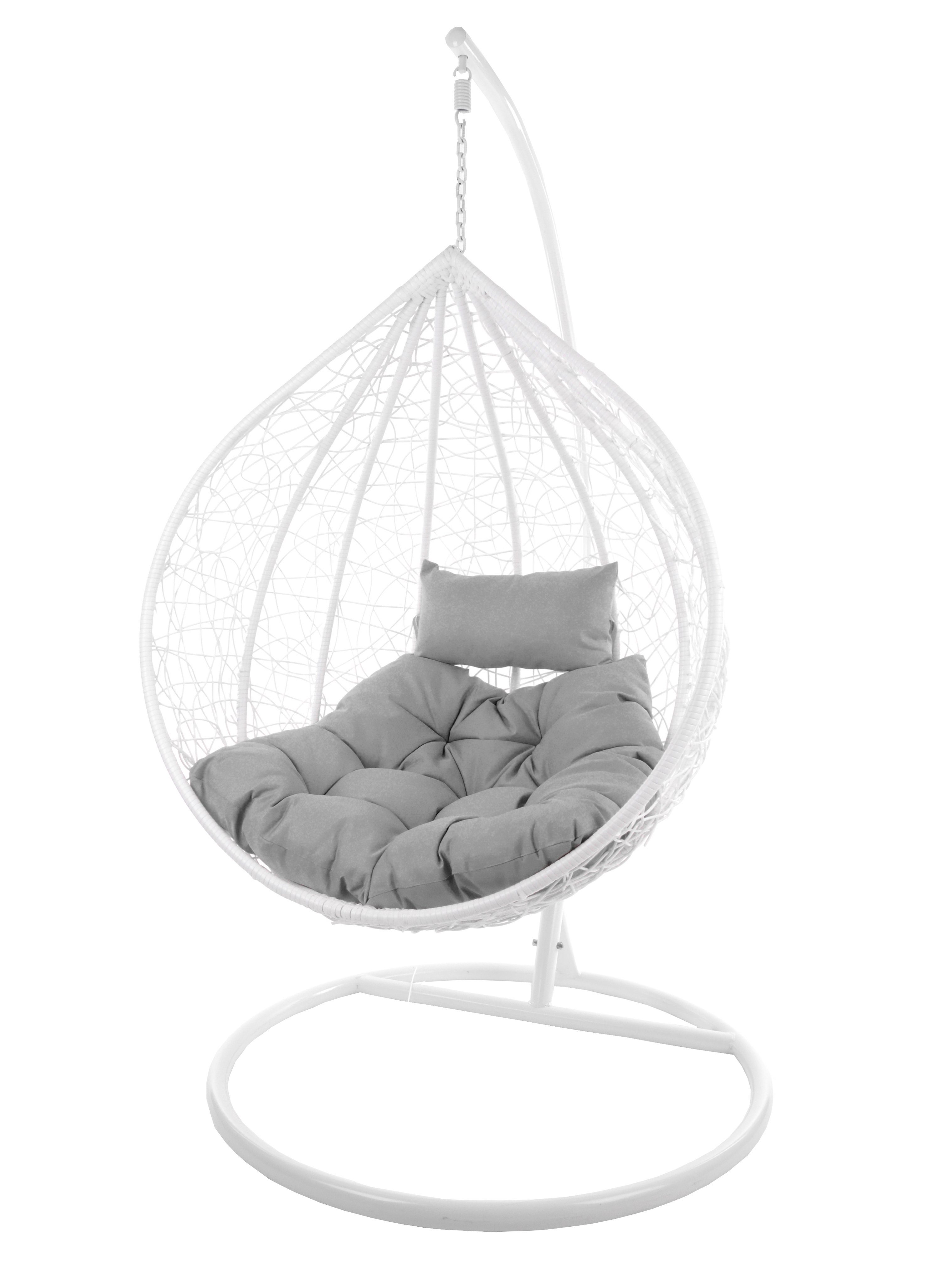 Loungesessel Chair, weiß, weiß, mit Kissen grau MANACOR Swing Hängesessel Hängesessel Gestell KIDEO (8008 cloud) und