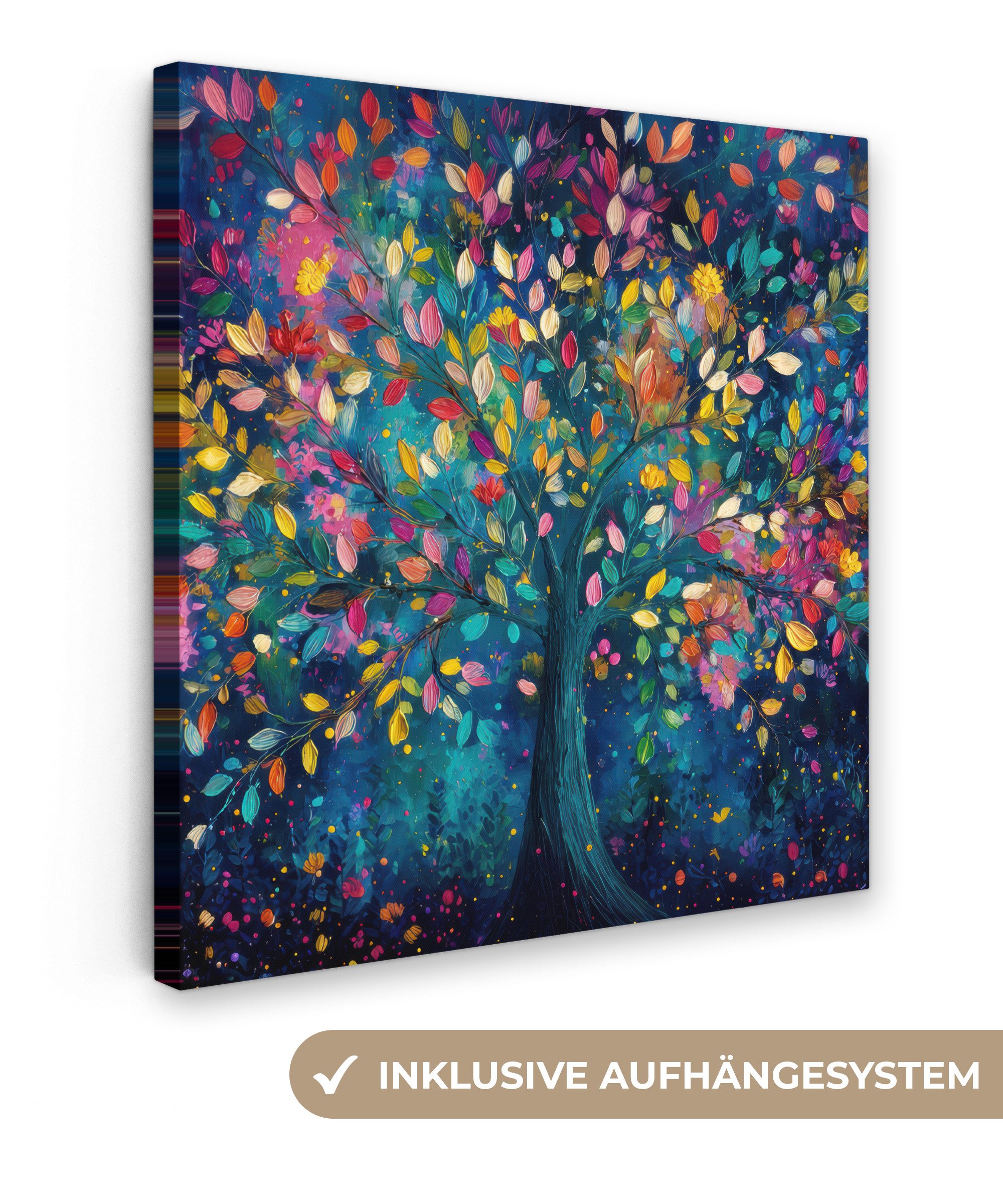 OneMillionCanvasses® Leinwandbild Bunt - Baum - Magisch - Abstrakt, Fotodruck (1 St), Wandbild, Deko Schlafzimmer Wohnzimmer Flur 20x20 cm