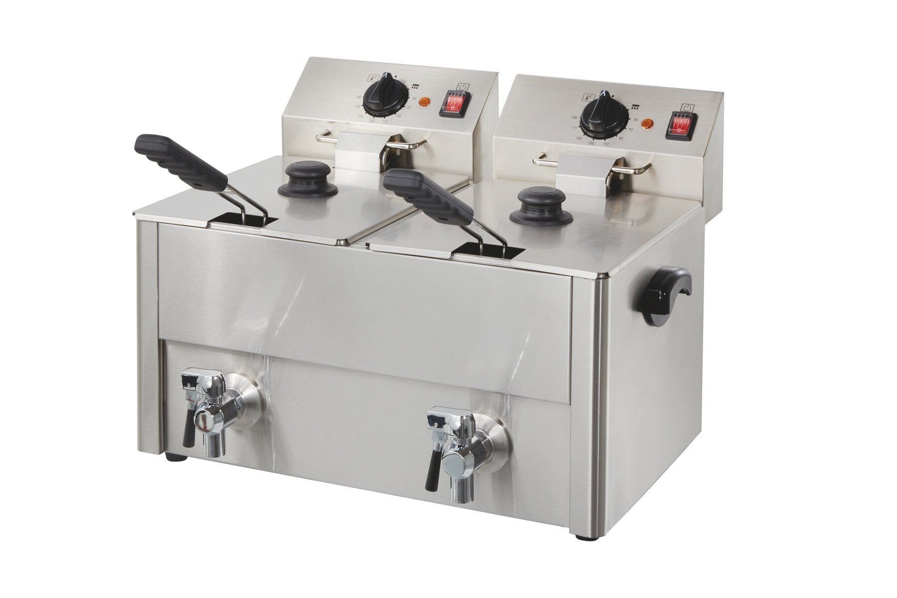 GastroHero Fritteuse Doppel Fritteuse ECO 10+10 Liter mit Ablasshahn Edelstahl, 3250 W