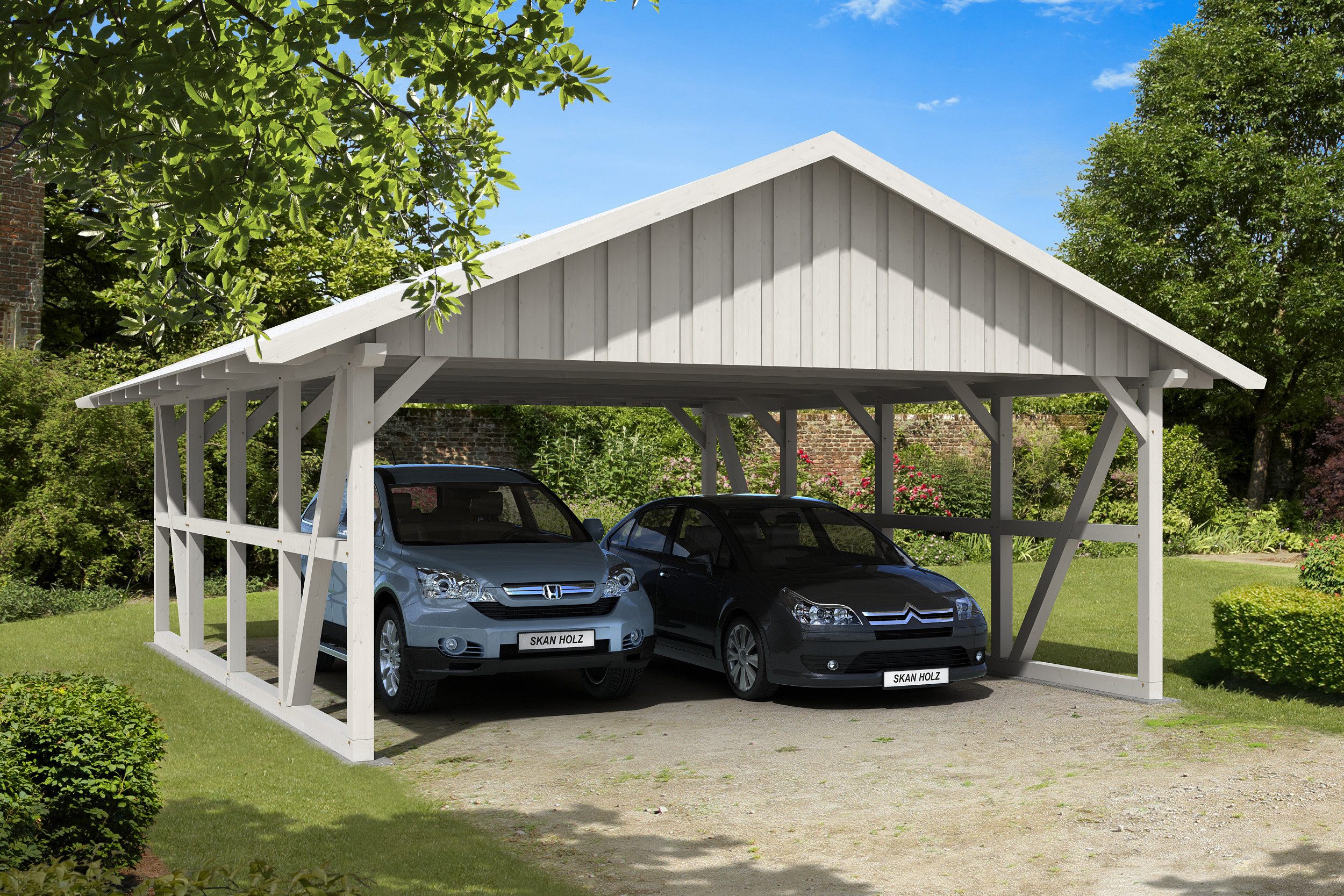 Skanholz Doppelcarport Schwarzwald, BxT: 684x772 cm, 220 cm Einfahrtshöhe, mit Dachschalung