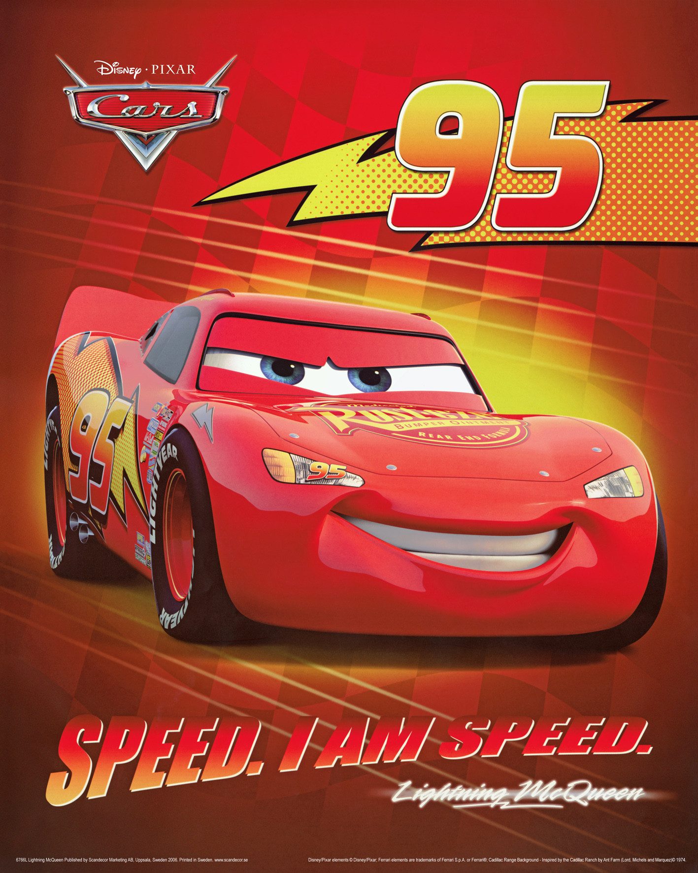 Papermoon Плакат Mini-Poster Nr.277 Disney Cars I, 40 X 50 CM, (Disney Pixar Cars Car Auto Kinder Rot Gelb), genormte Плакатgröße für Rahmen, Bild Dekoration Wanddeko Motiv Tapete