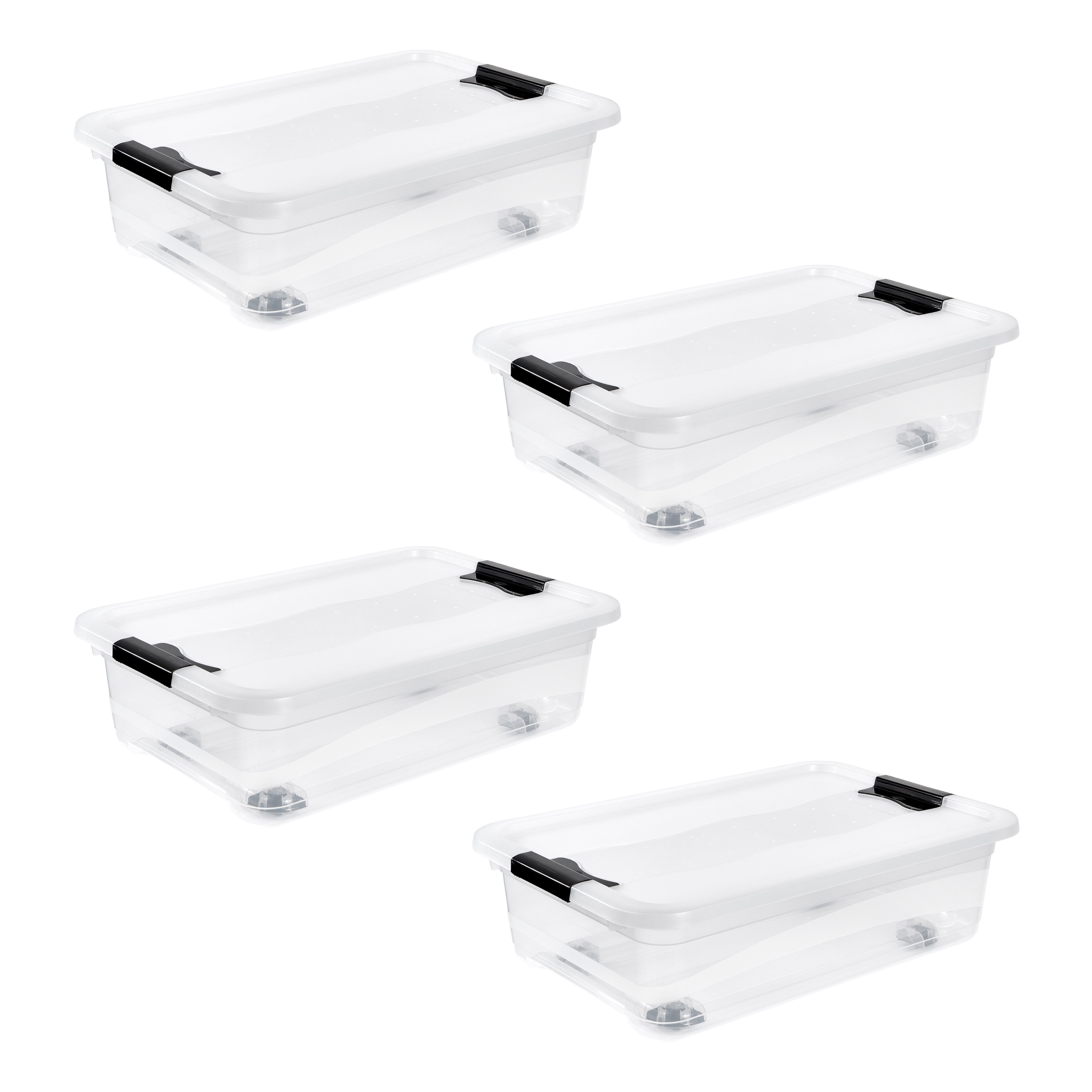 keeeper Aufbewahrungsbox Konrad, Box mit Rollen, 4er Set, 28 L, 59,5 x 39,5 x 18 cm (Set, 4 St), durch Clips verschließbar, Griffe und Rollen am Boden