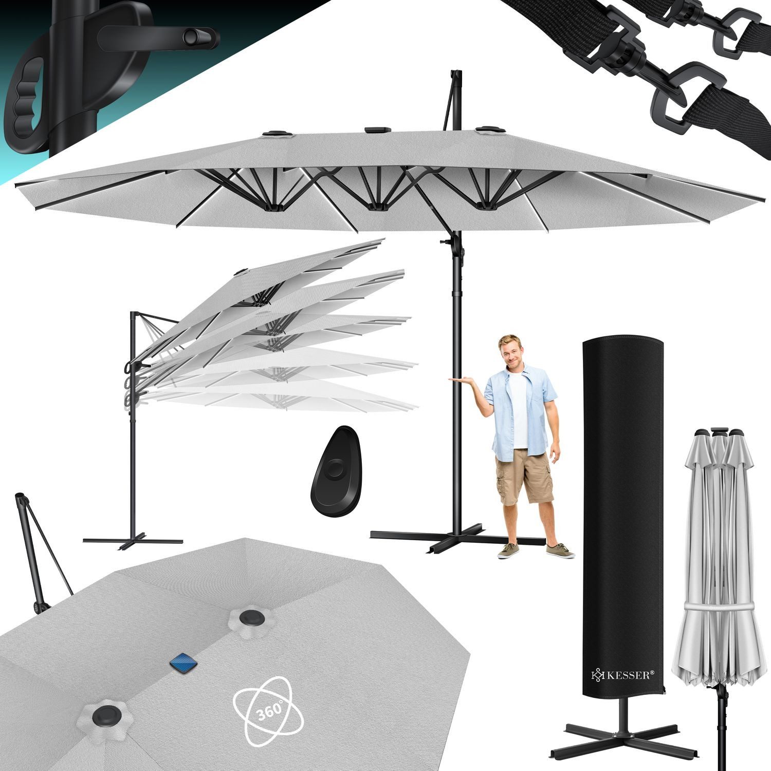 KESSER Sonnenschirm, Sonnenschirm Doppelsonnenschirm 4,6m x 2,7m Ampelschirm